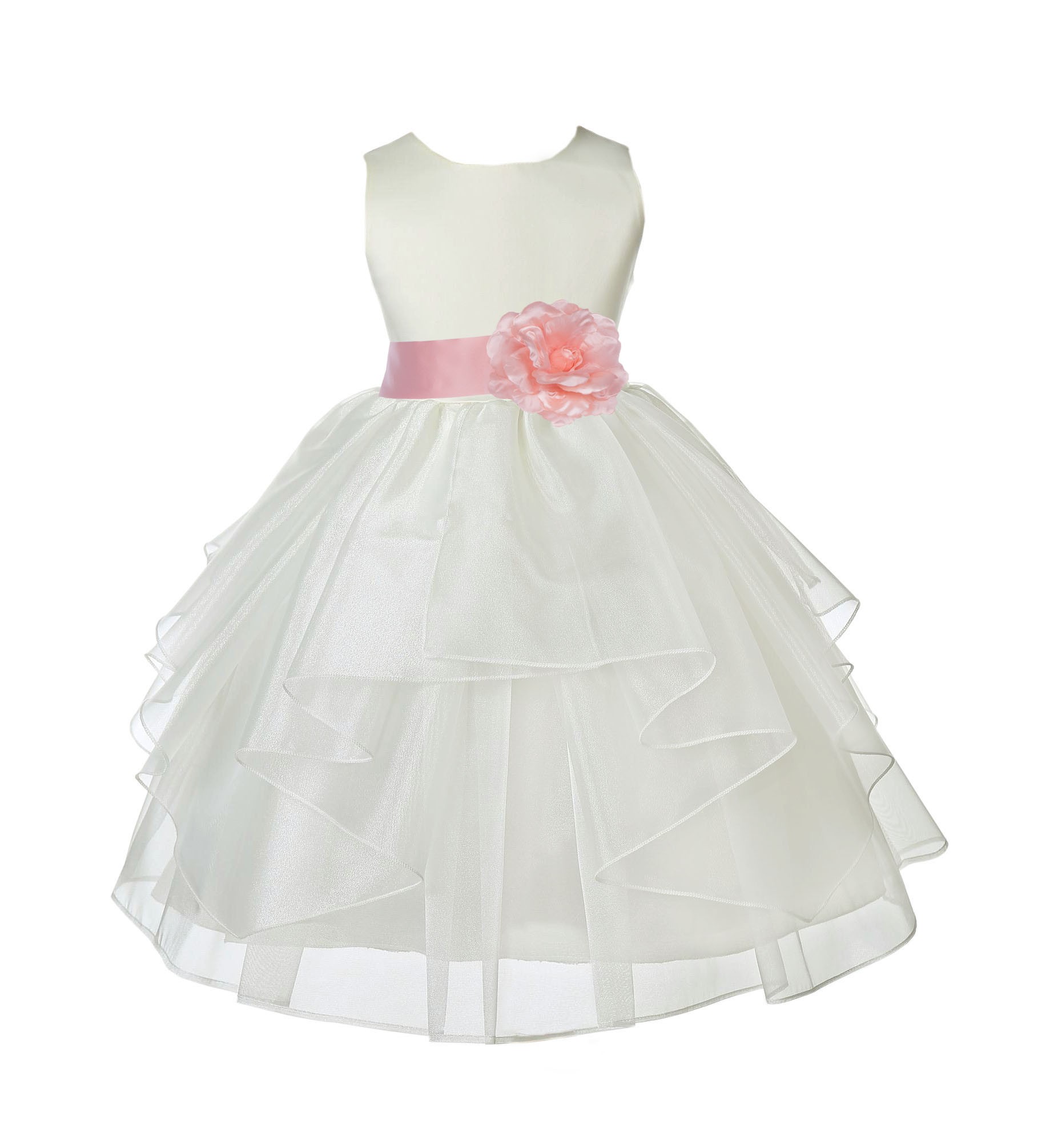 Ivory/Peach Satin Shimmering Organza Flower Girl Dress Wedding 4613S