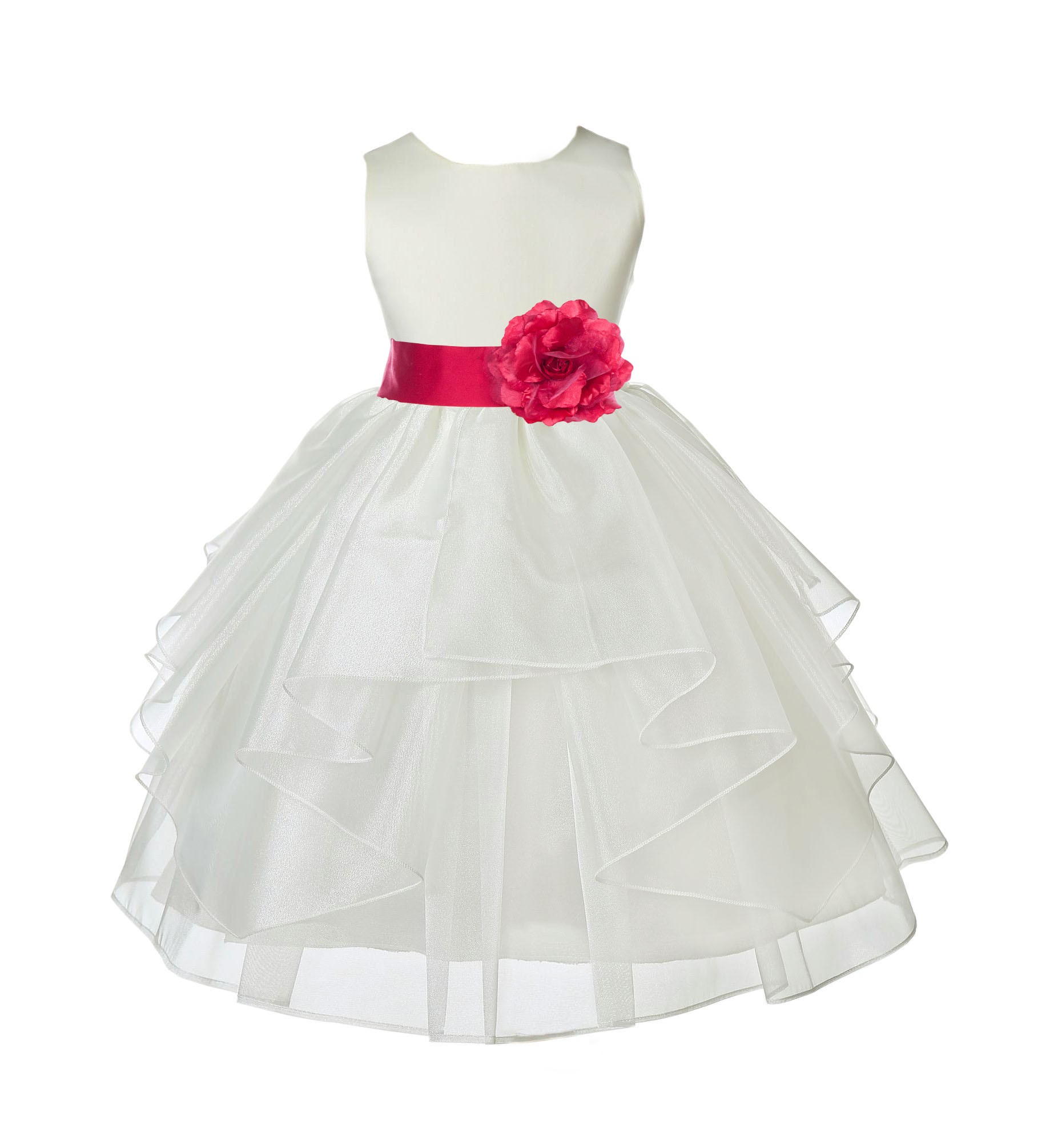 Ivory/Cherry Satin Shimmering Organza Flower Girl Dress Wedding 4613S