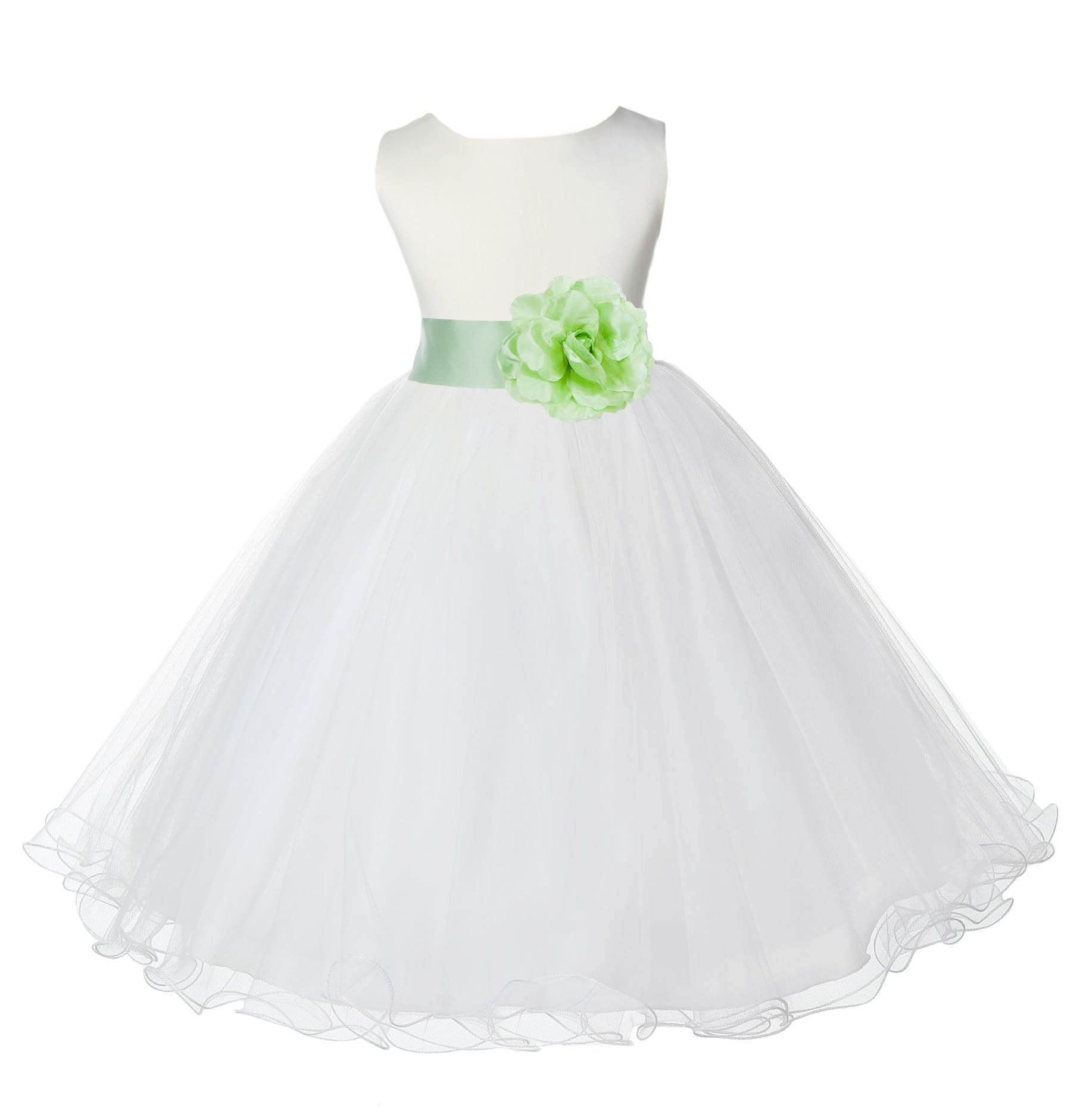 Ivory/Apple Green Tulle Rattail Edge Flower Girl Dress Pageant Recital 829T