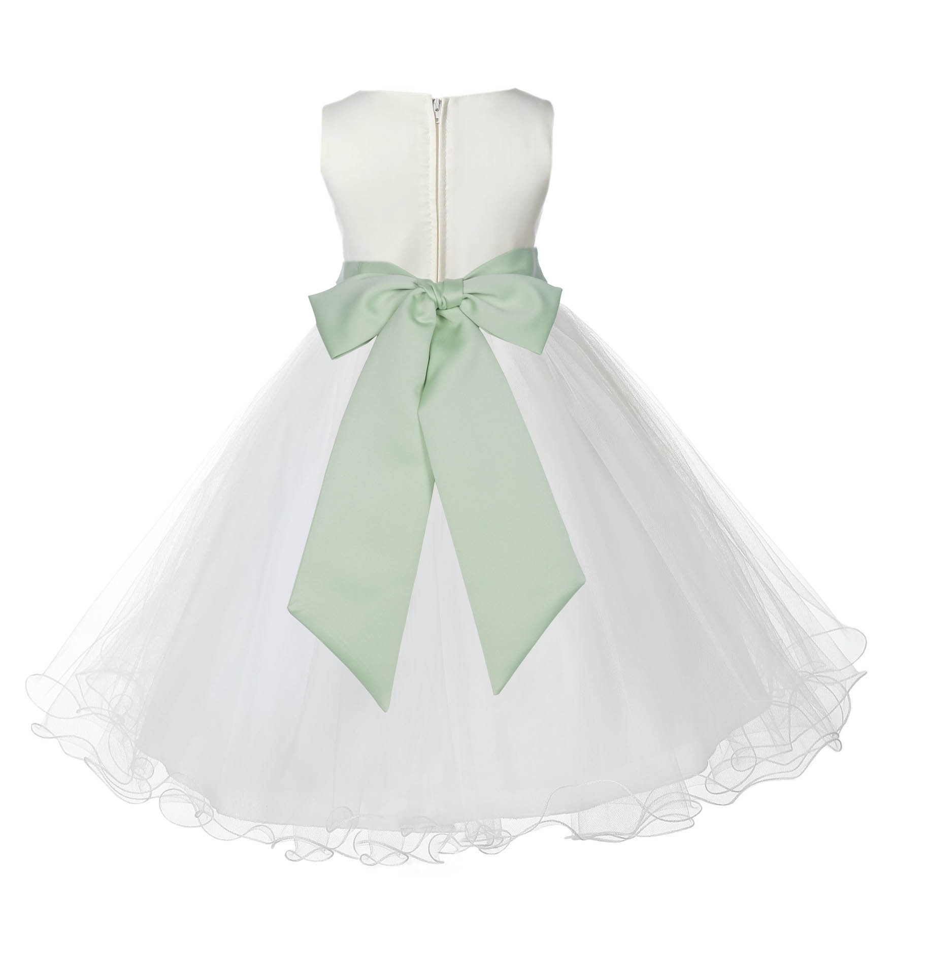 Ivory/Apple Green Tulle Rattail Edge Flower Girl Dress Pageant Recital 829S