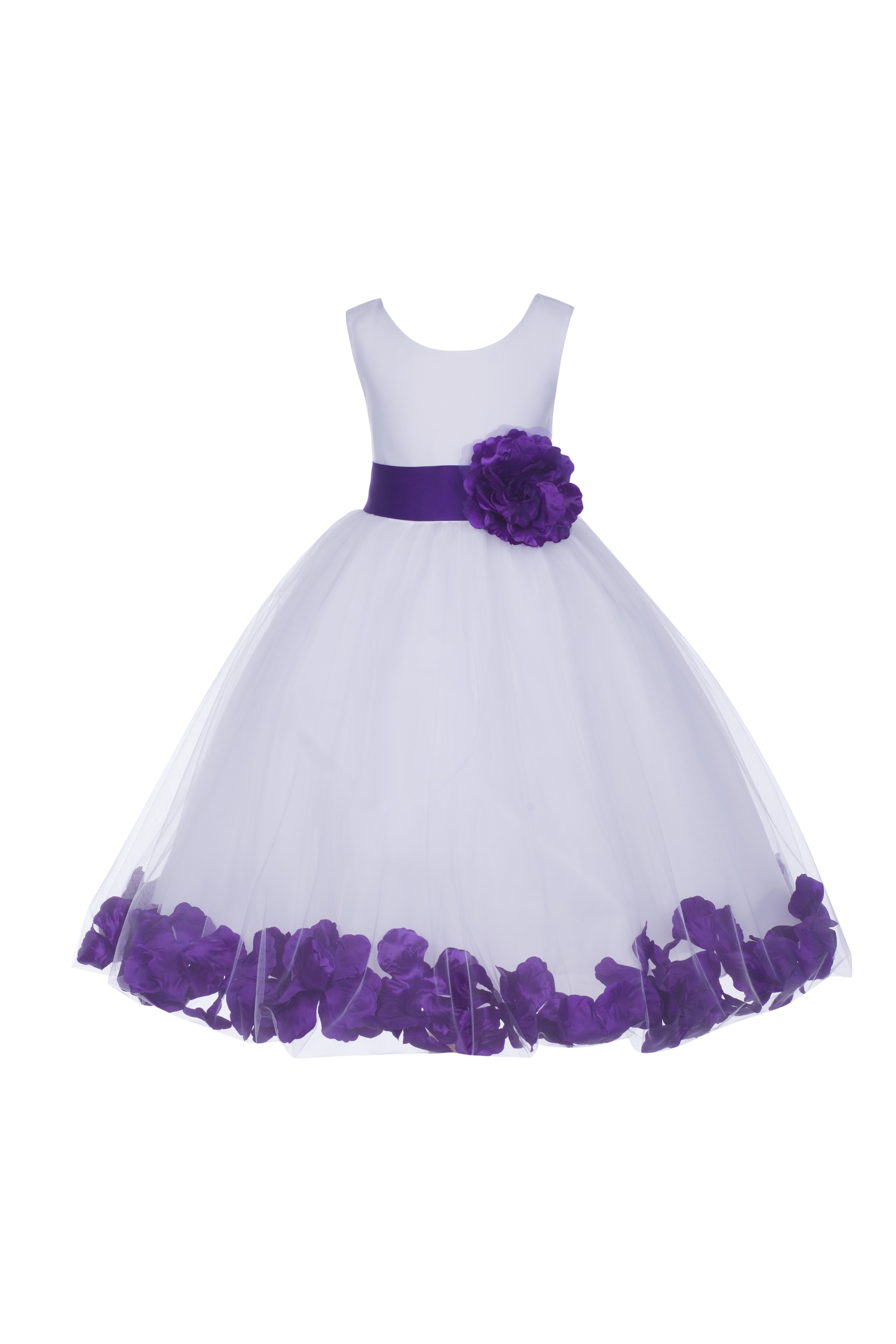 White/Cadbury Tulle Rose Petals Flower Girl Dress Wedding 302S