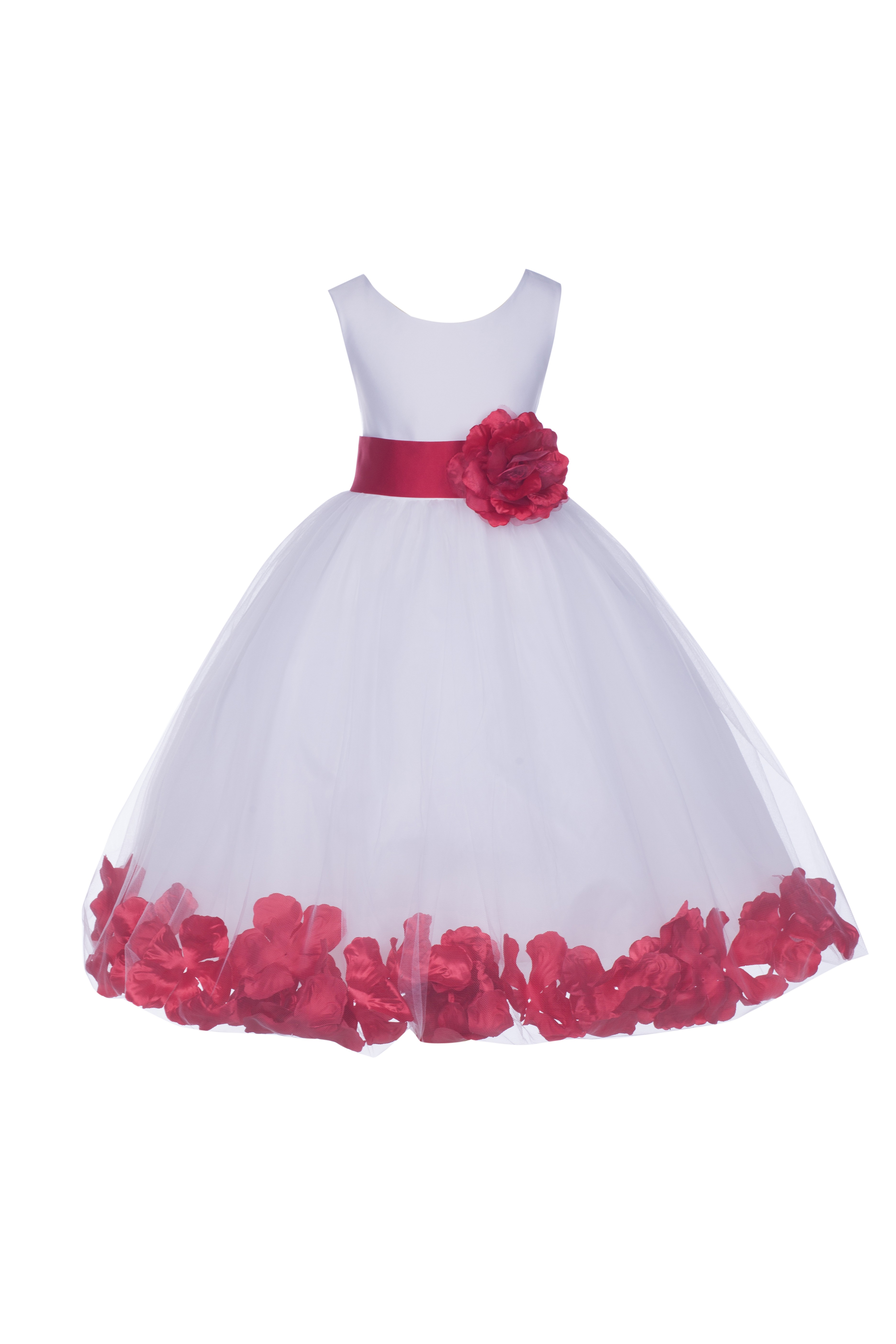 White/Cherry Tulle Rose Petals Flower Girl Dress Wedding 302S