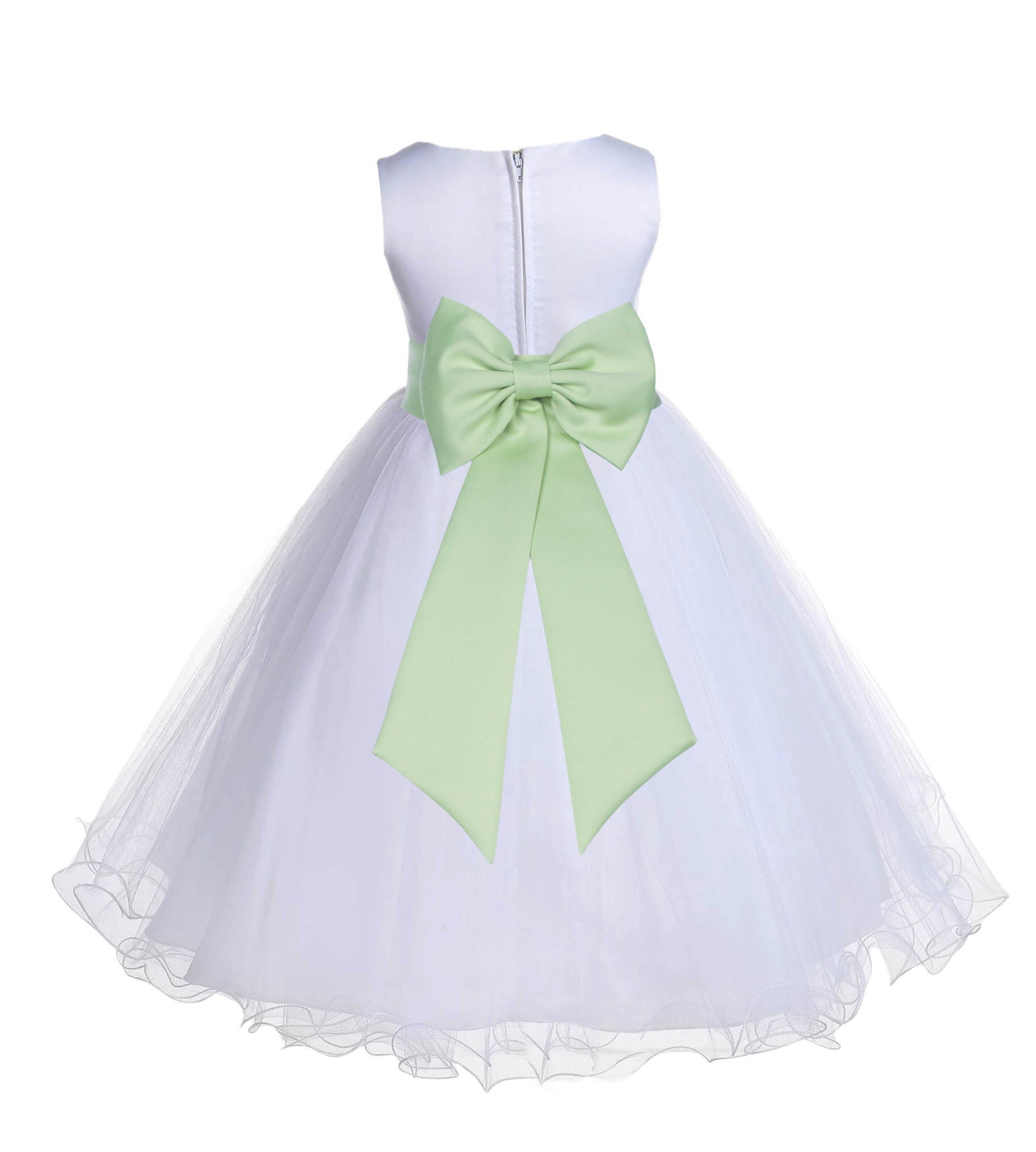 White/Apple Green Tulle Rattail Edge Flower Girl Dress Wedding Bridesmaid 829T