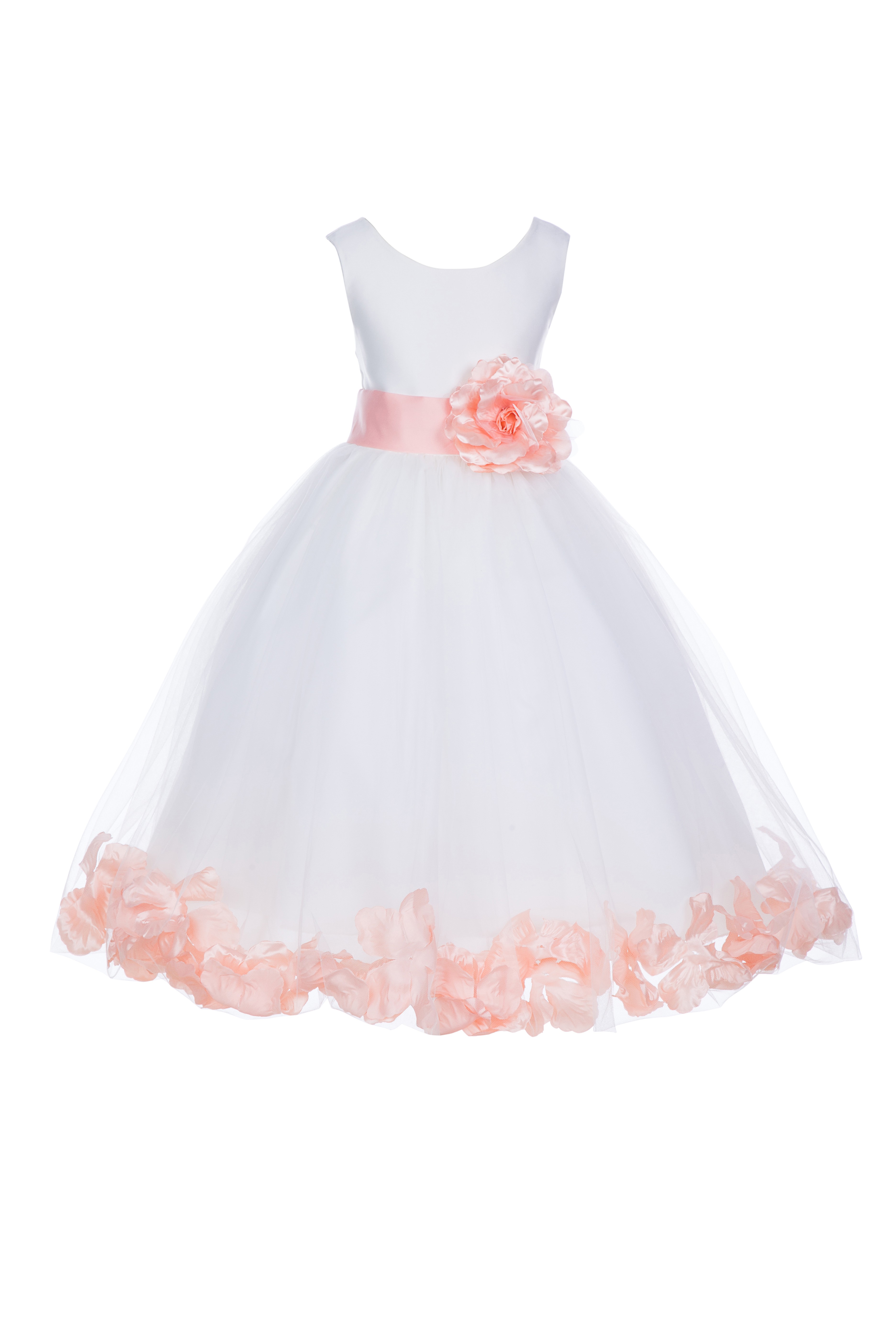 Ivory/Peach Tulle Rose Petals Flower Girl Dress Pageant 302S