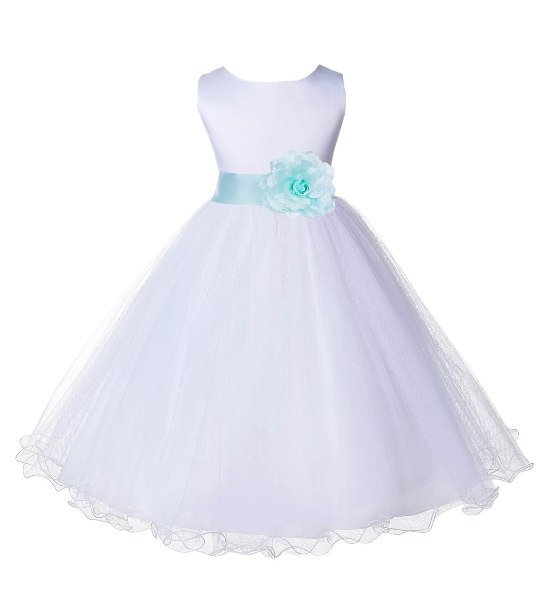 White/Mint Tulle Rattail Edge Flower Girl Dress Wedding Bridesmaid 829T