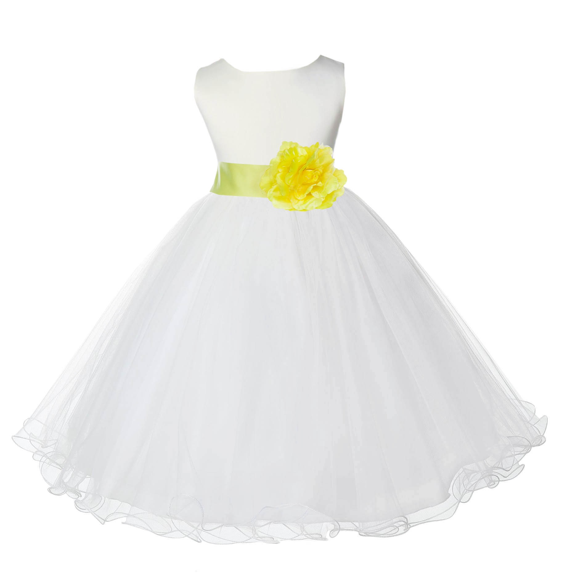 Ivory/Lemon Tulle Rattail Edge Flower Girl Dress Pageant Recital 829T
