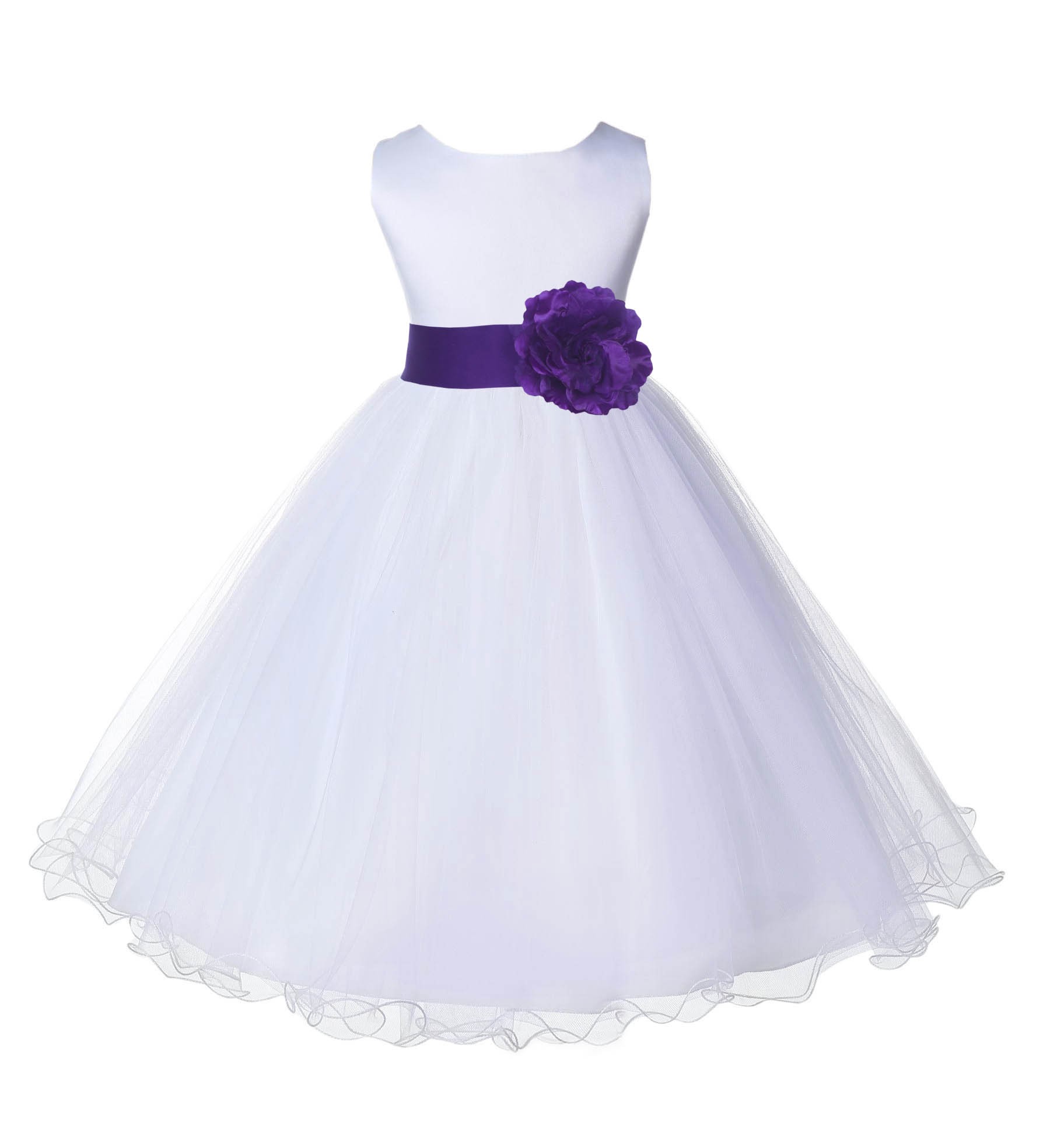 White/Cadbury Tulle Rattail Edge Flower Girl Dress Wedding Bridal 829S