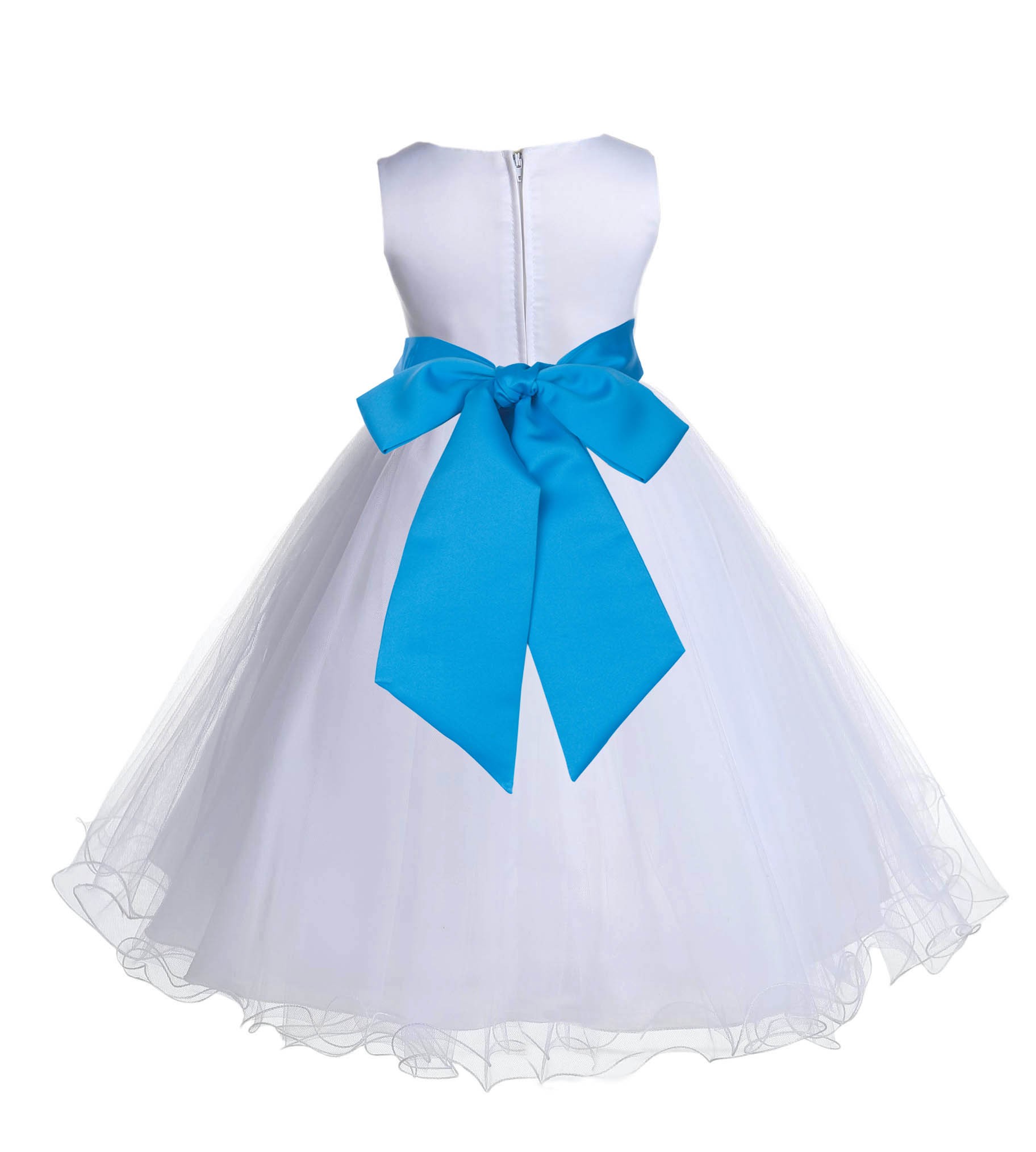 White/Malibu Tulle Rattail Edge Flower Girl Dress Wedding Bridal 829S