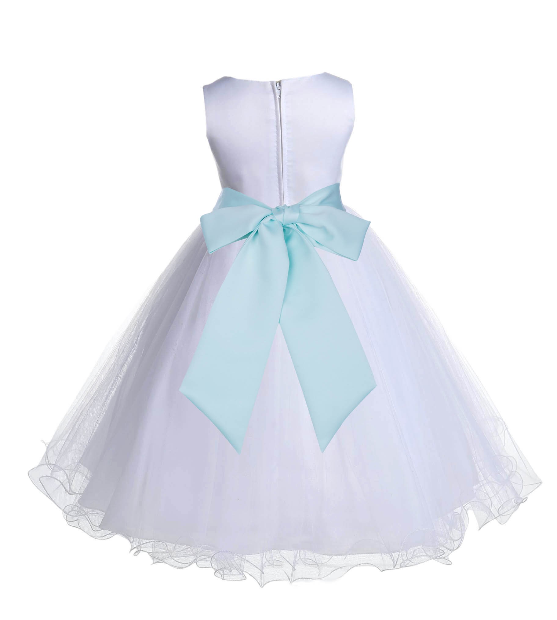 White/Mint Tulle Rattail Edge Flower Girl Dress Wedding Bridal 829S