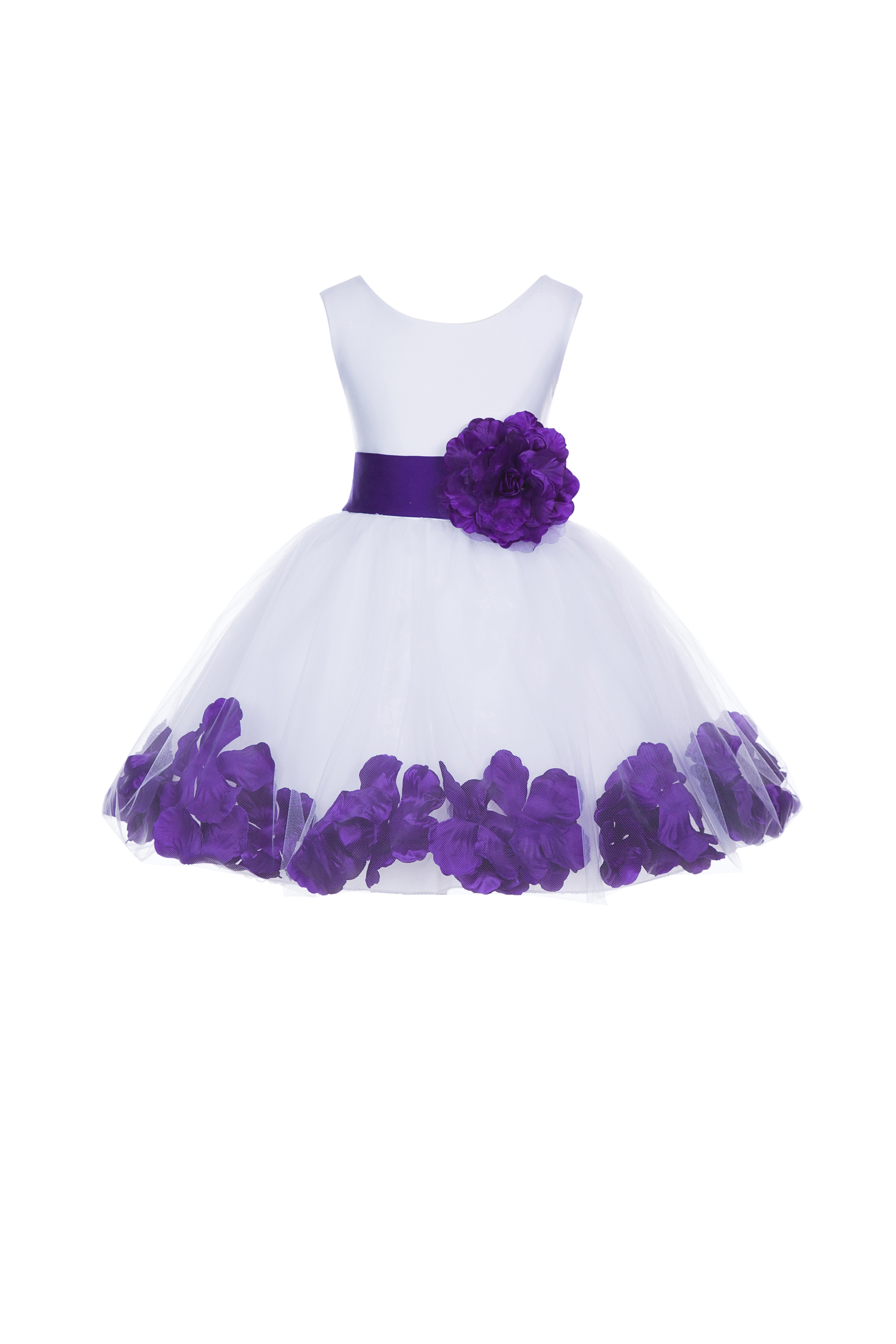 White/Cadbury Tulle Rose Petals Knee Length Flower Girl Dress 306S