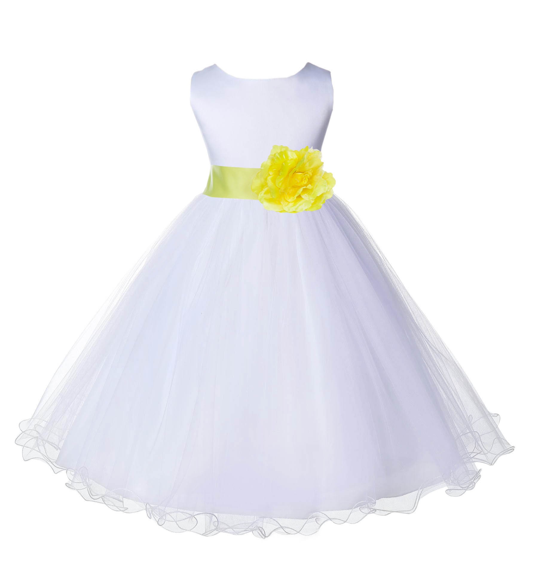White/Lemon Tulle Rattail Edge Flower Girl Dress Wedding Bridesmaid 829T