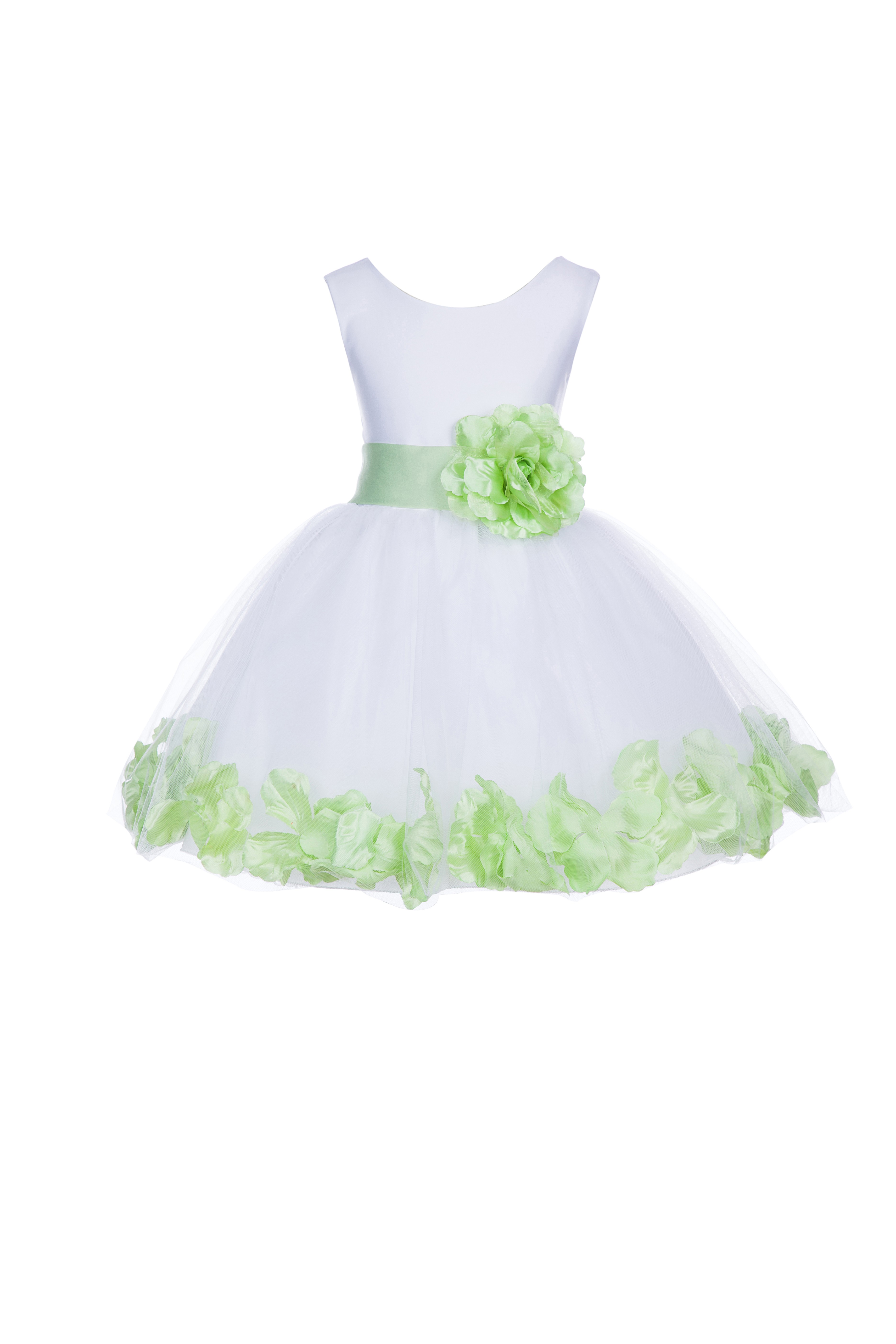White/Apple Green Tulle Rose Petals Knee Length Flower Girl Dress 306S