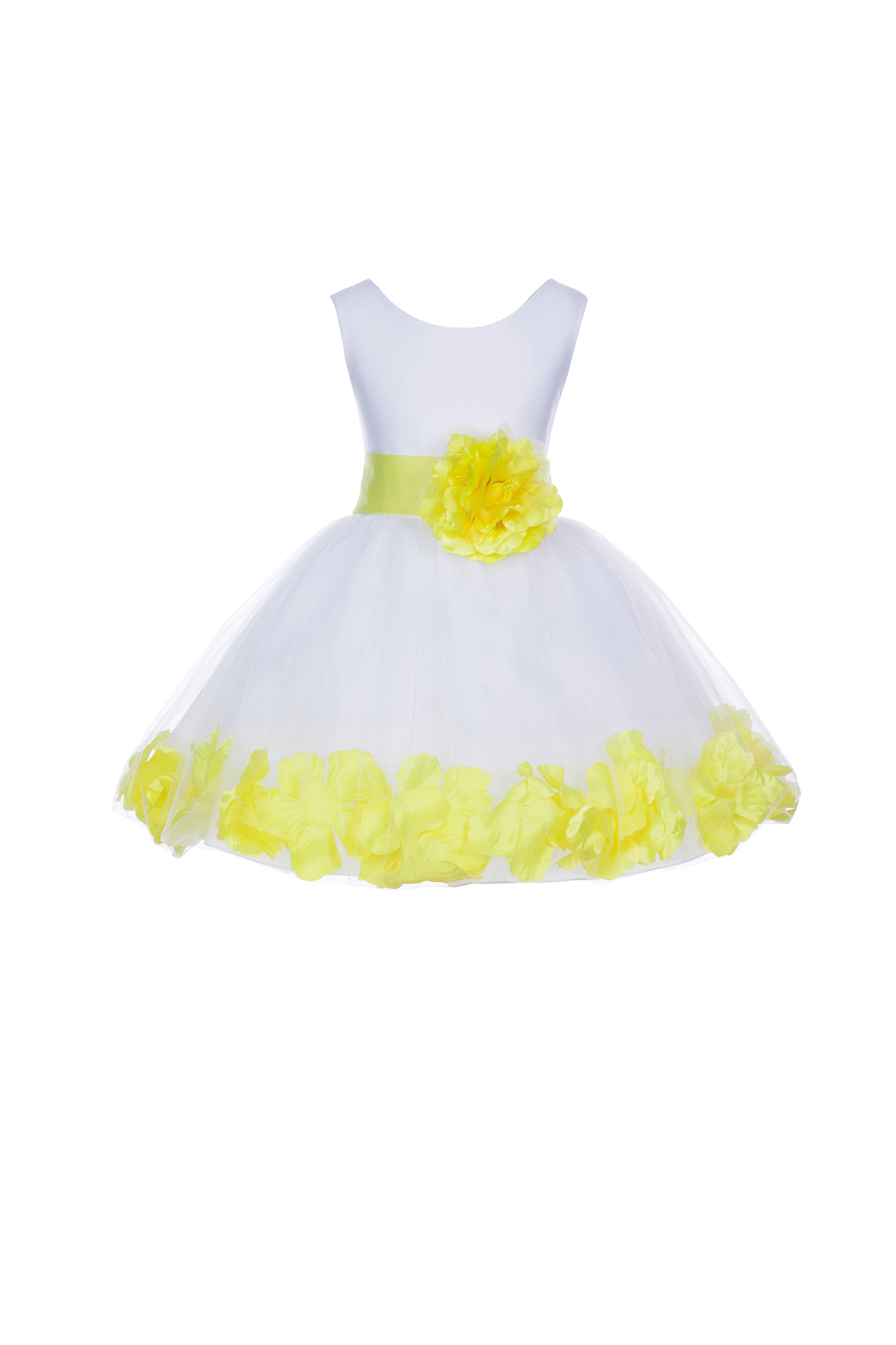 White/Lemon Rose Petals Tulle Flower Girl Dress Wedding 305T