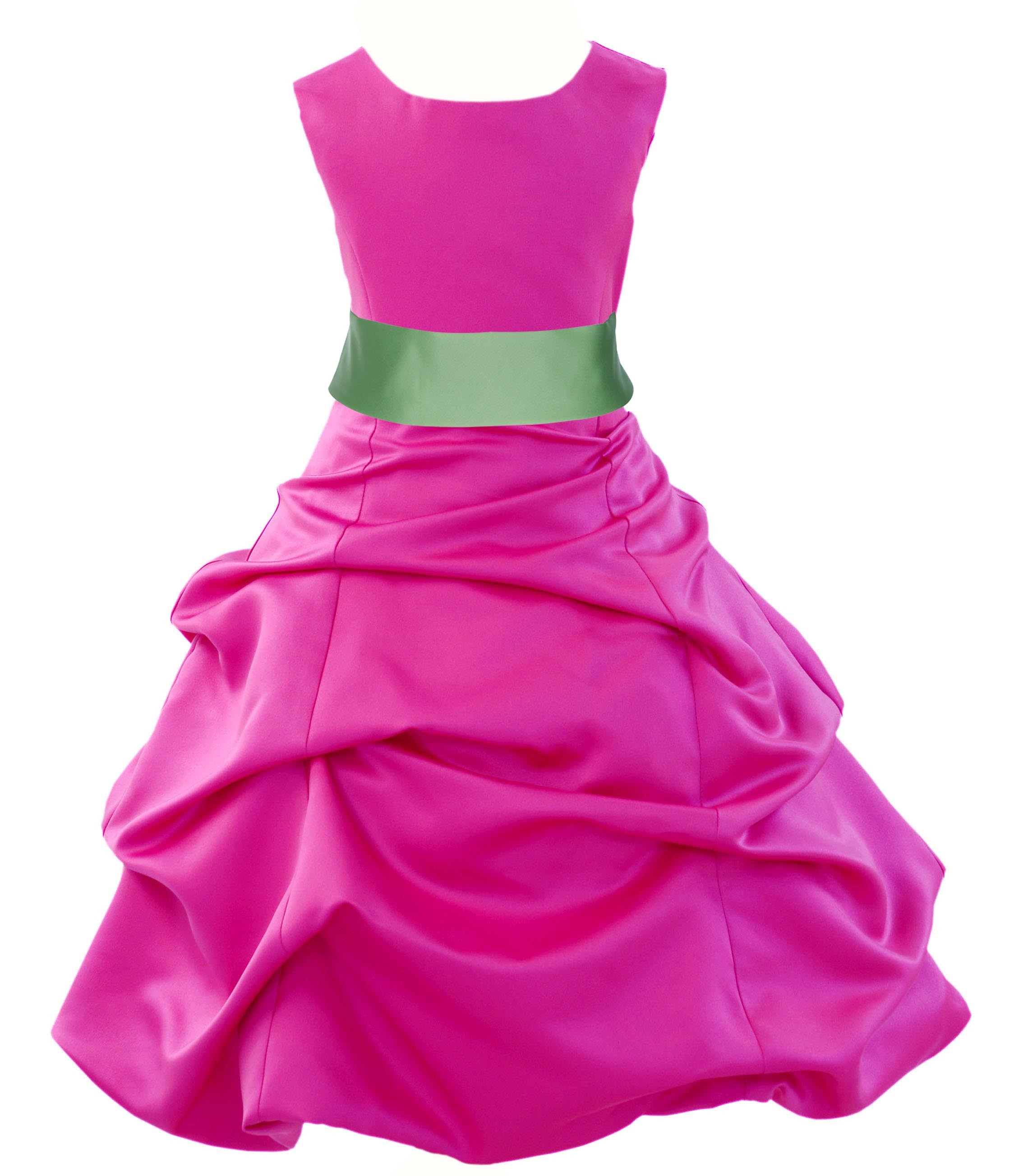 Fuchsia/Apple Green Satin Pick-Up Bubble Flower Girl Dress Elegant 806S