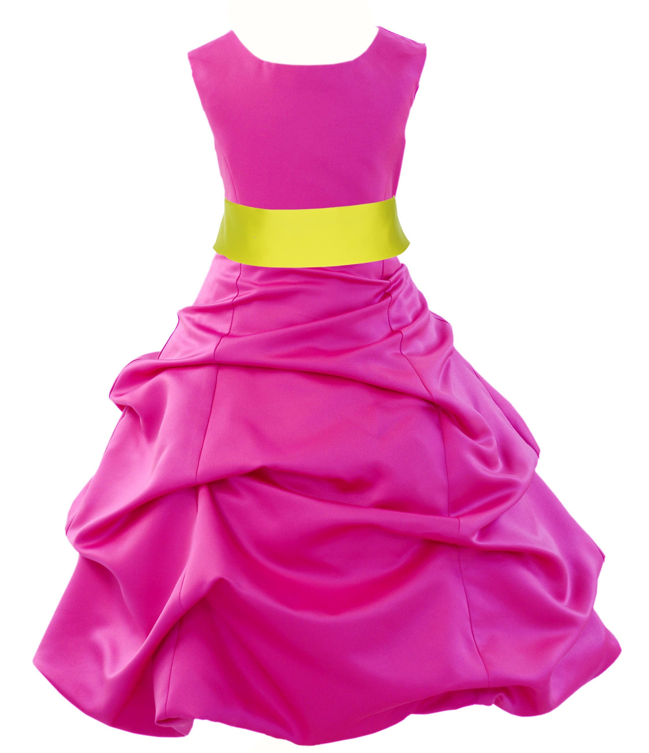 Fuchsia/Lemon Satin Pick-Up Bubble Flower Girl Dress Elegant 806S