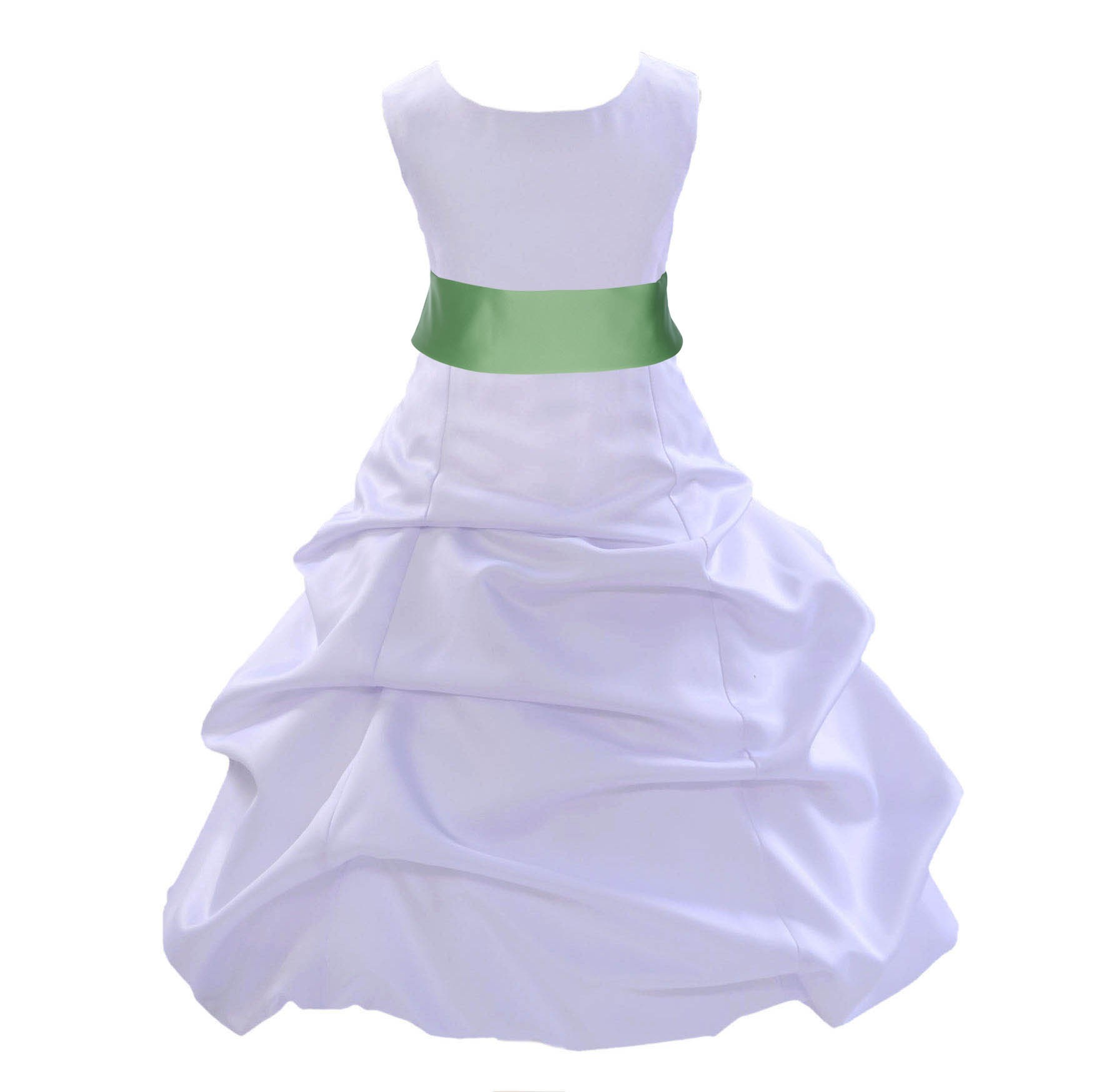 White/Apple Green Satin Pick-Up Bubble Flower Girl Dress Wedding 806S