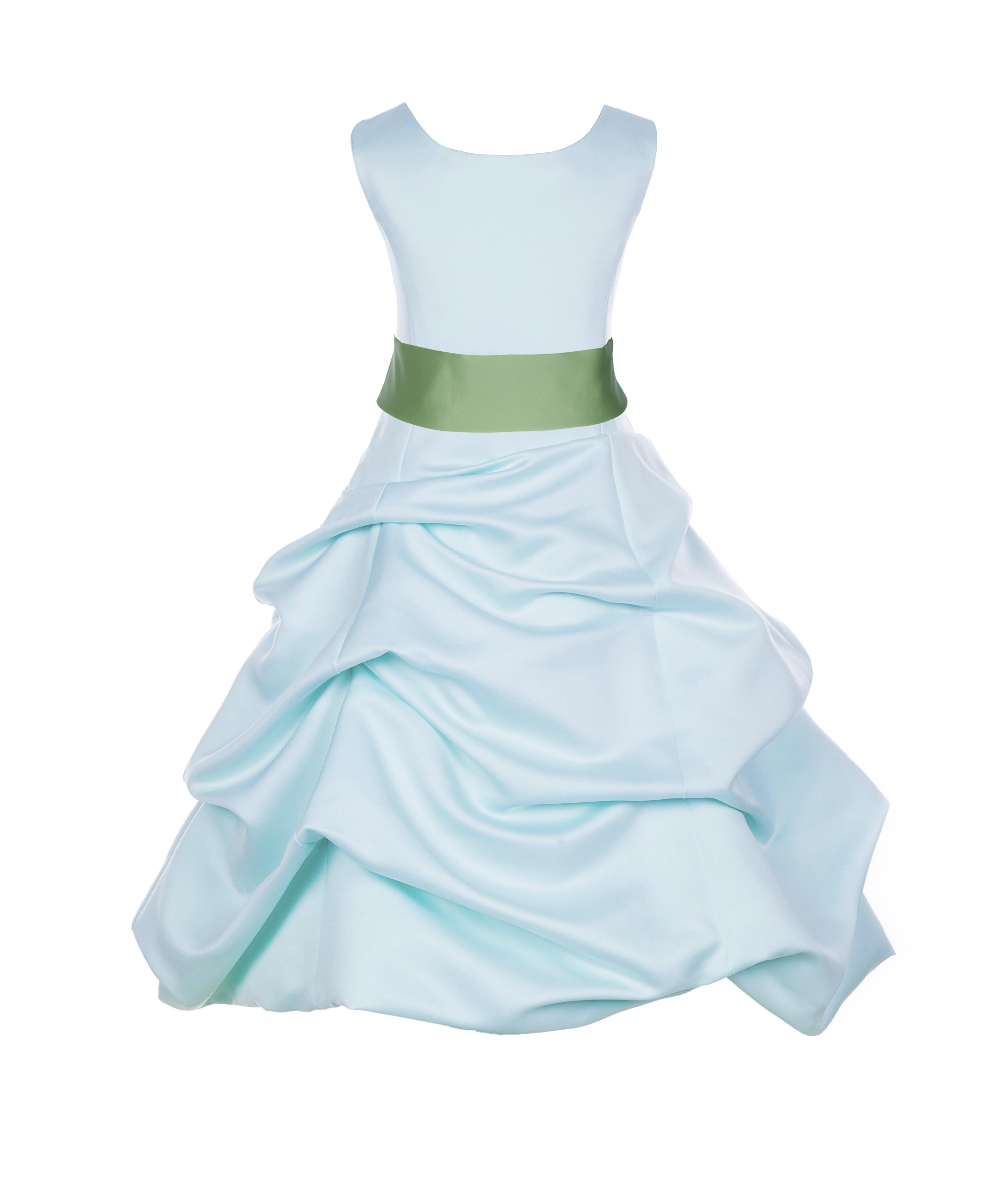 Mint/Apple Green Satin Pick-Up Bubble Flower Girl Dress Party 806S
