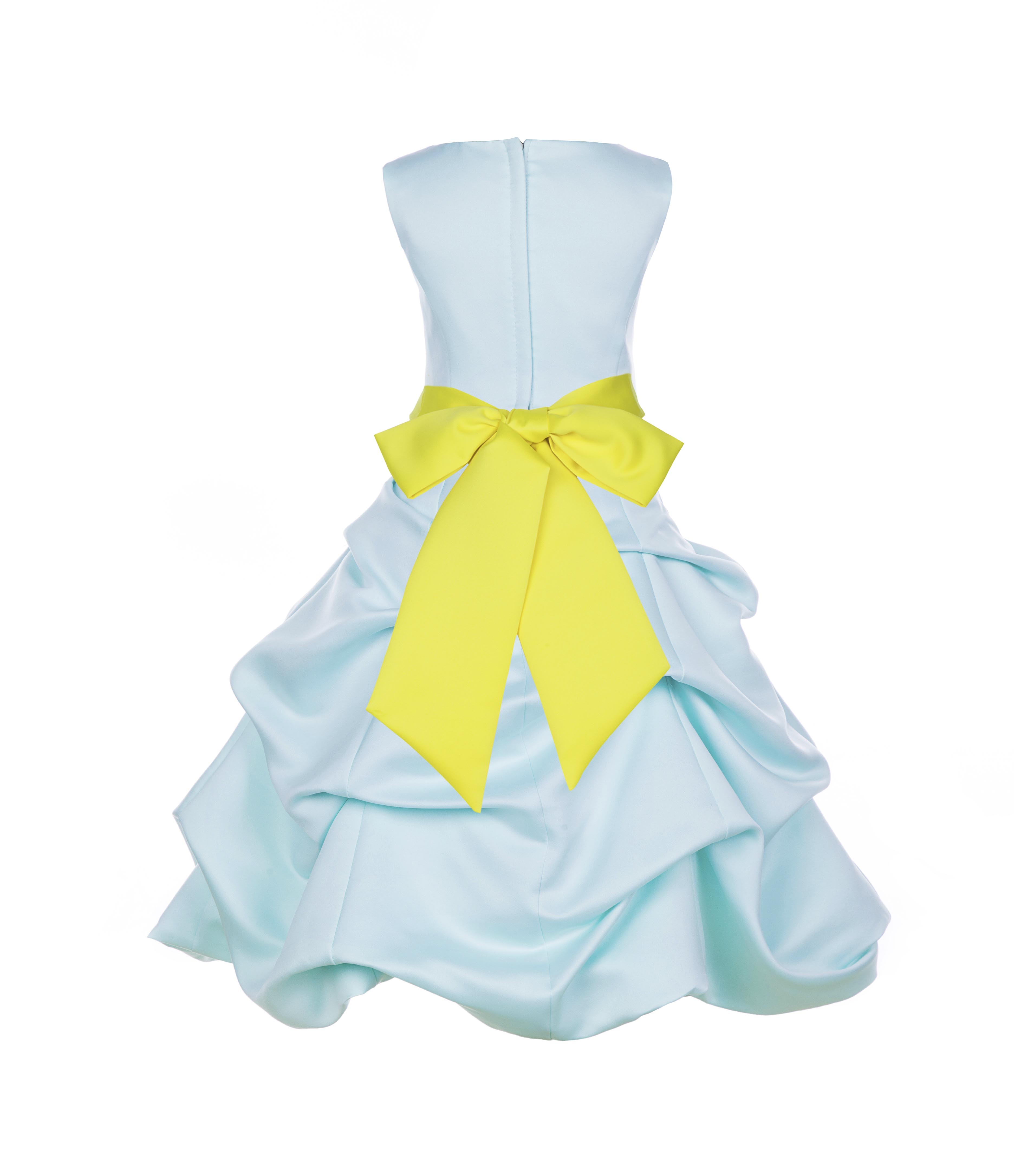 Mint/Lemon Satin Pick-Up Bubble Flower Girl Dress Party 806S