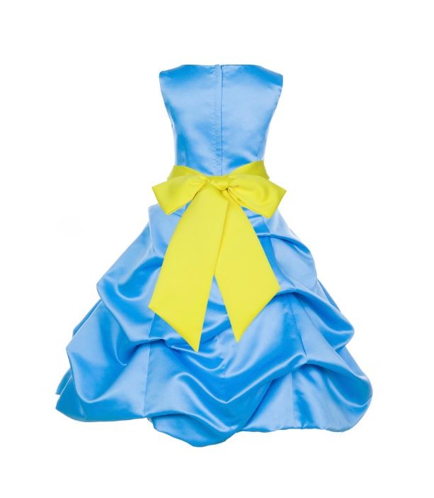 Turquoise/Lemon Satin Pick-Up Bubble Flower Girl Dress Recital 806S