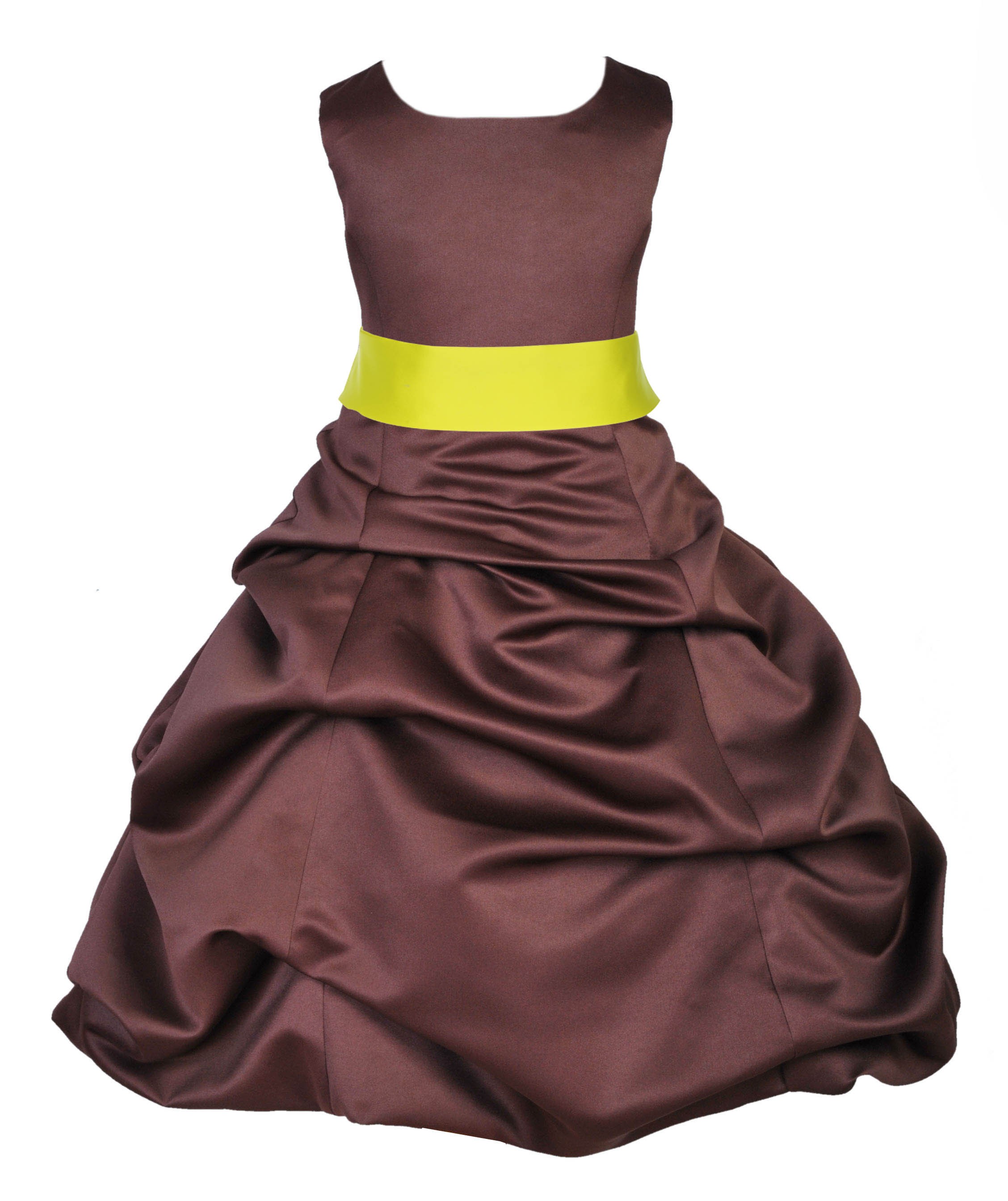 Brown/Lemon Satin Pick-Up Bubble Flower Girl Dress Occasions 806S