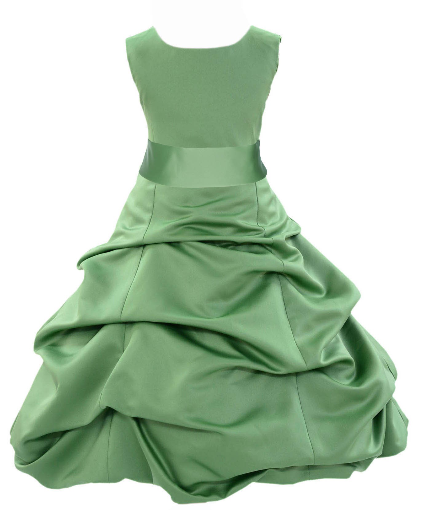 Clover Green/Apple Green Satin Pick-Up Bubble Flower Girl Dress 806S