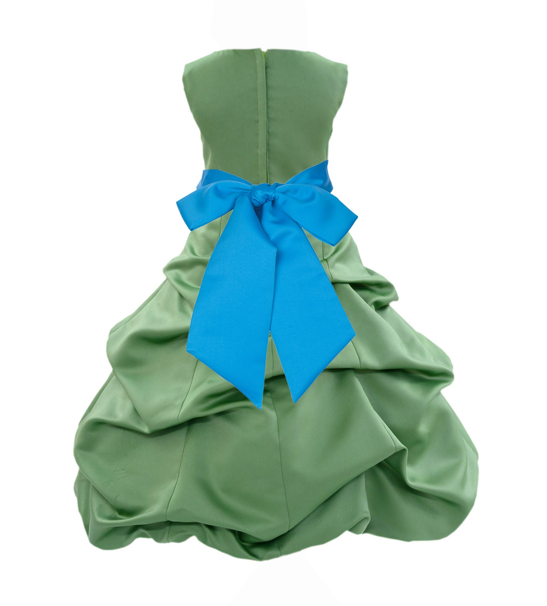 Clover Green/Malibu Satin Pick-Up Bubble Flower Girl Dress 806S
