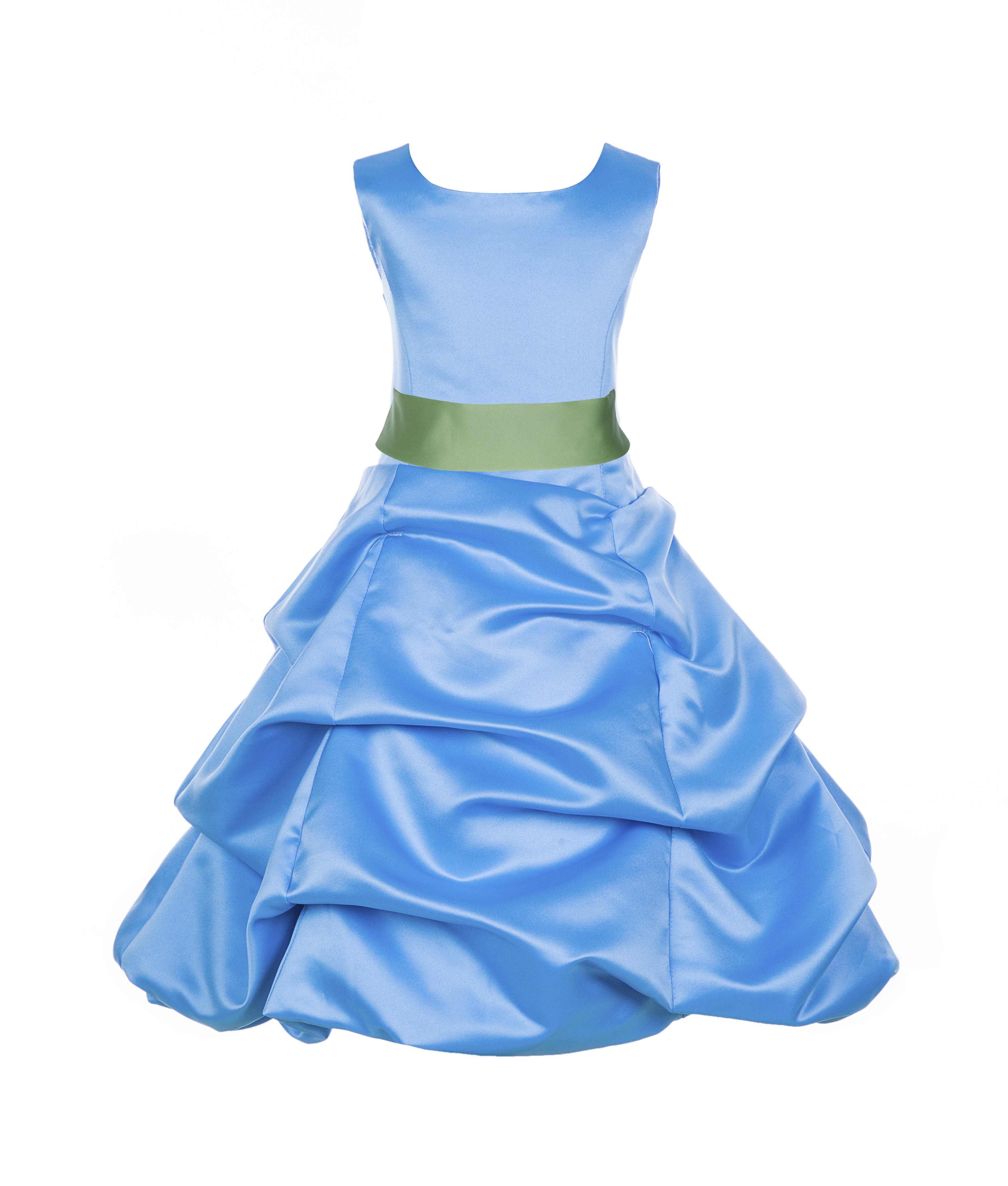 Turquoise/Apple Green Satin Pick-Up Bubble Flower Girl Dress Recital 806S