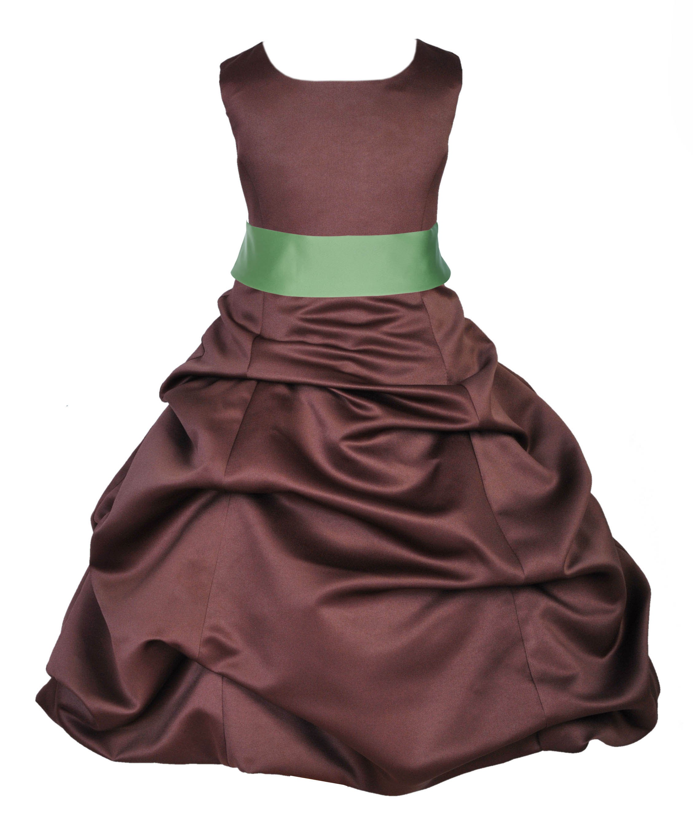 Brown/Apple Green Satin Pick-Up Bubble Flower Girl Dress Occasions 806S