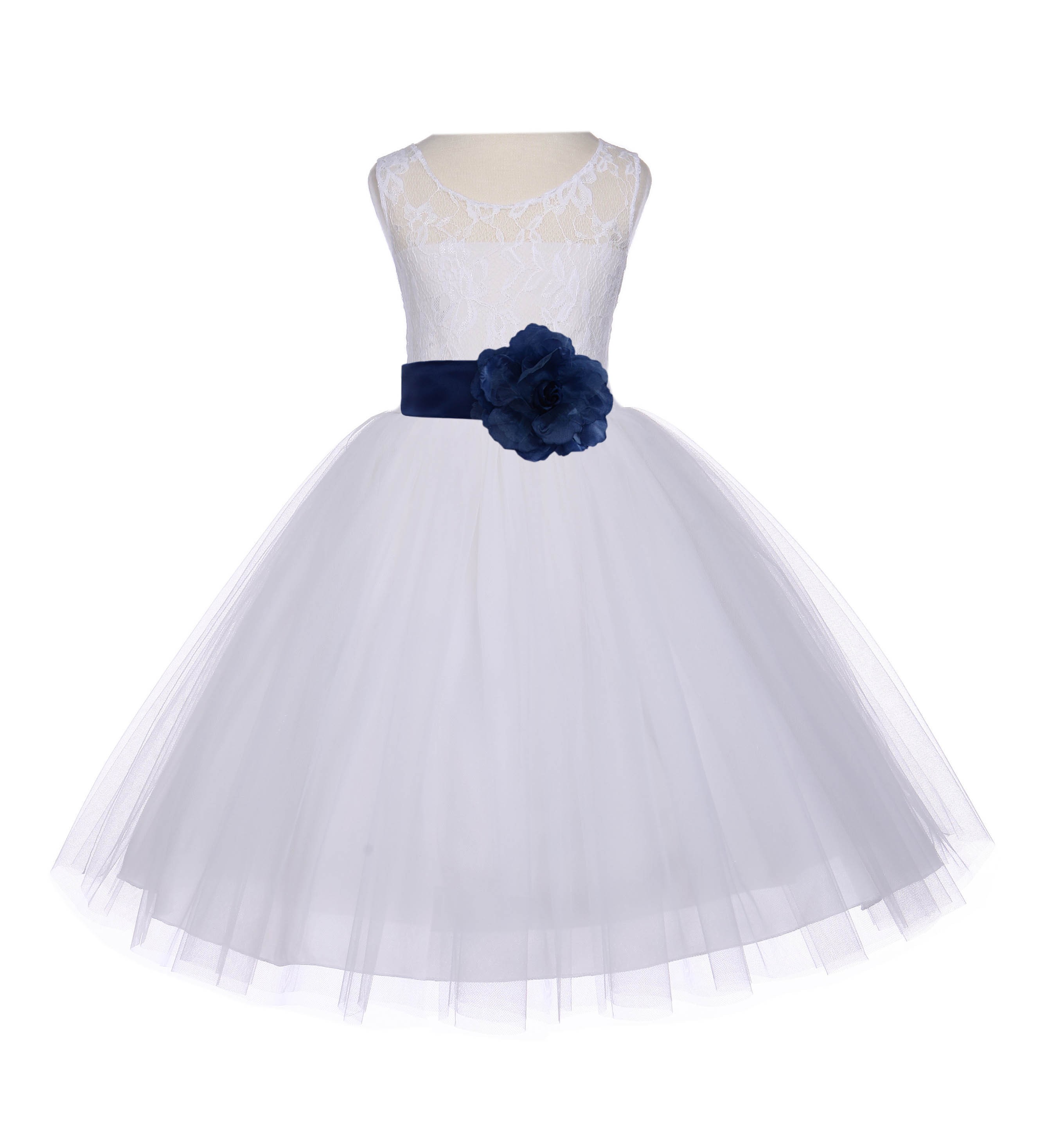 Ivory/Navy Floral Lace Bodice Tulle Flower Girl Dress Bridesmaid 153S