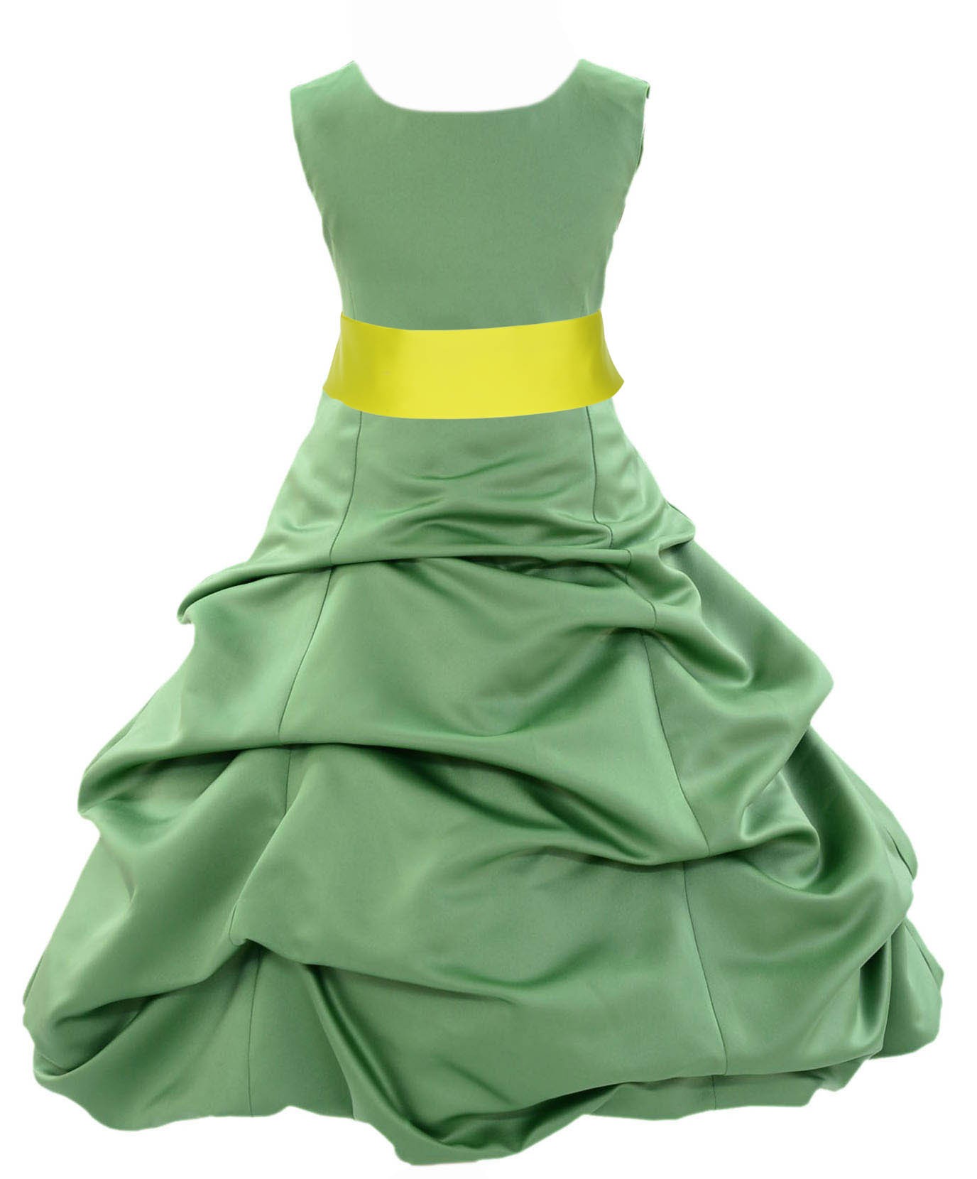 Clover Green/Lemon Satin Pick-Up Bubble Flower Girl Dress 806S
