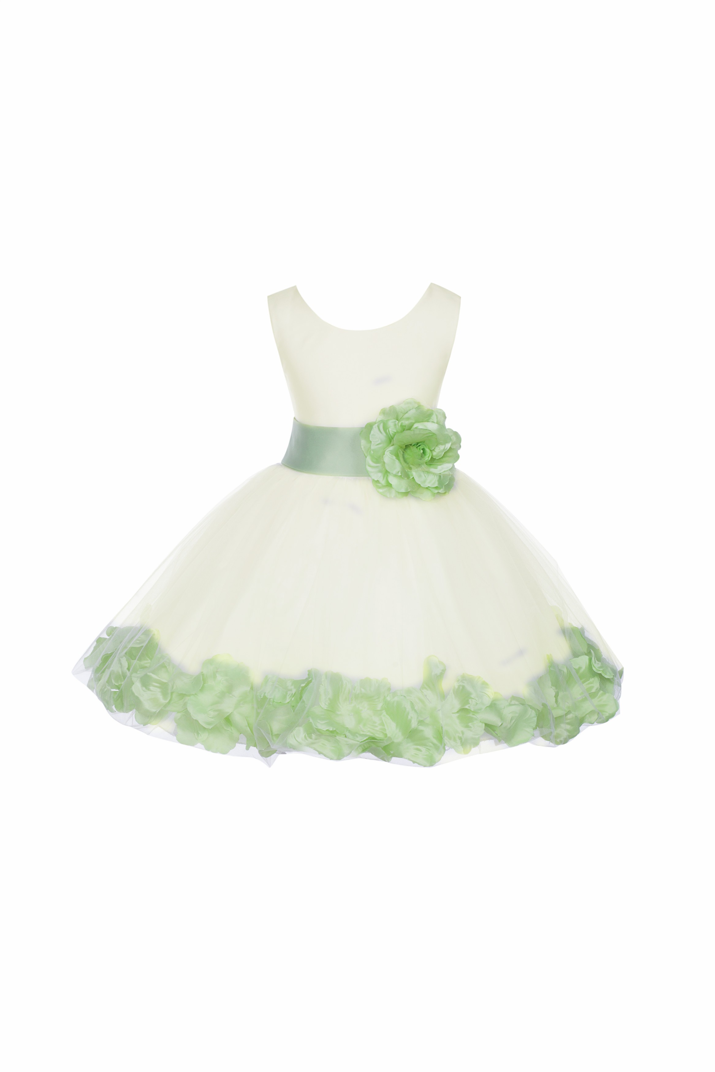 Ivory/Apple Green Tulle Rose Petals Knee Length Flower Girl Dress 306S