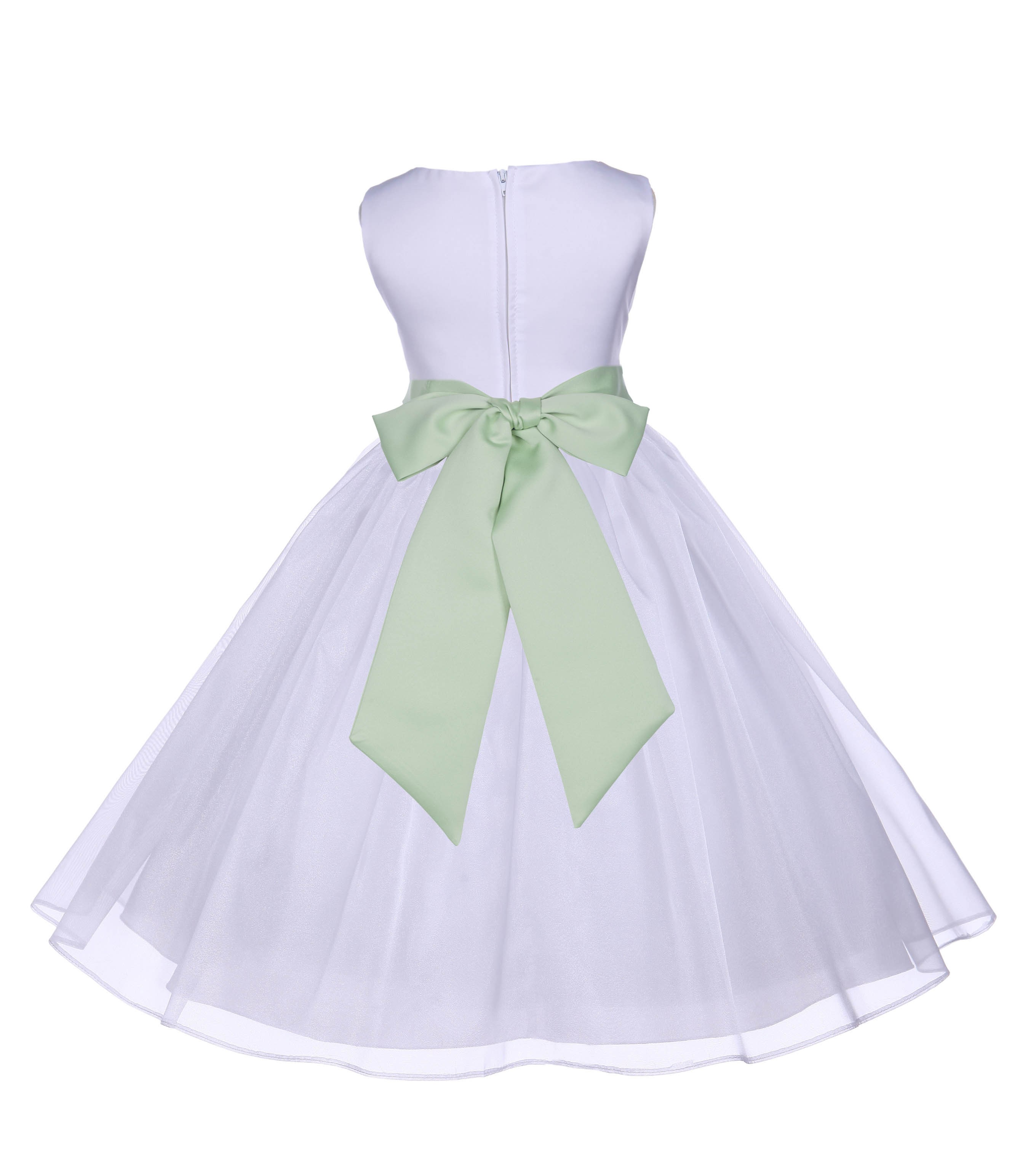White/Apple Green Satin Bodice Organza Skirt Flower Girl Dress 841S