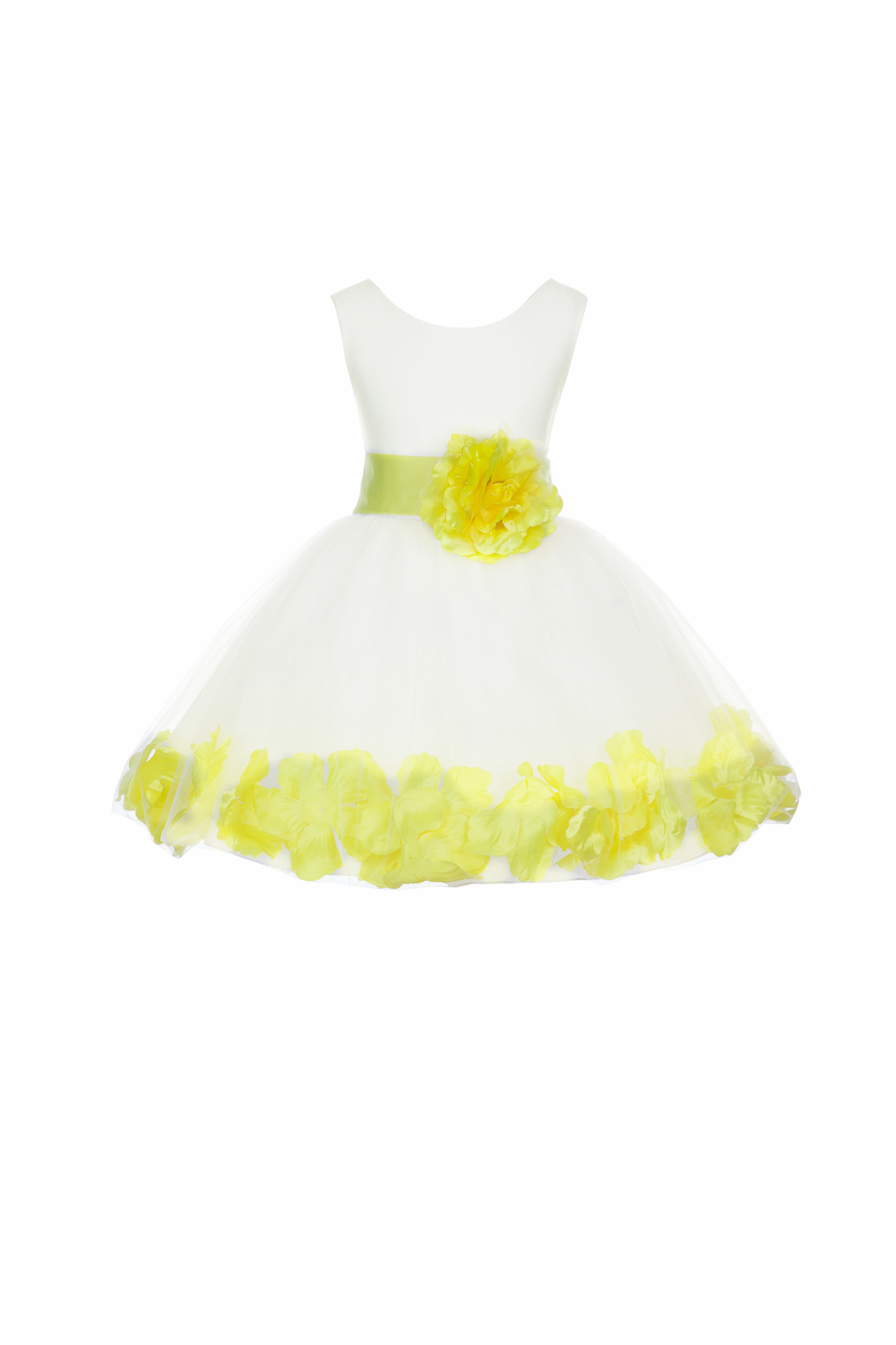 Ivory/Lemon Tulle Rose Petals Knee Length Flower Girl Dress 306S