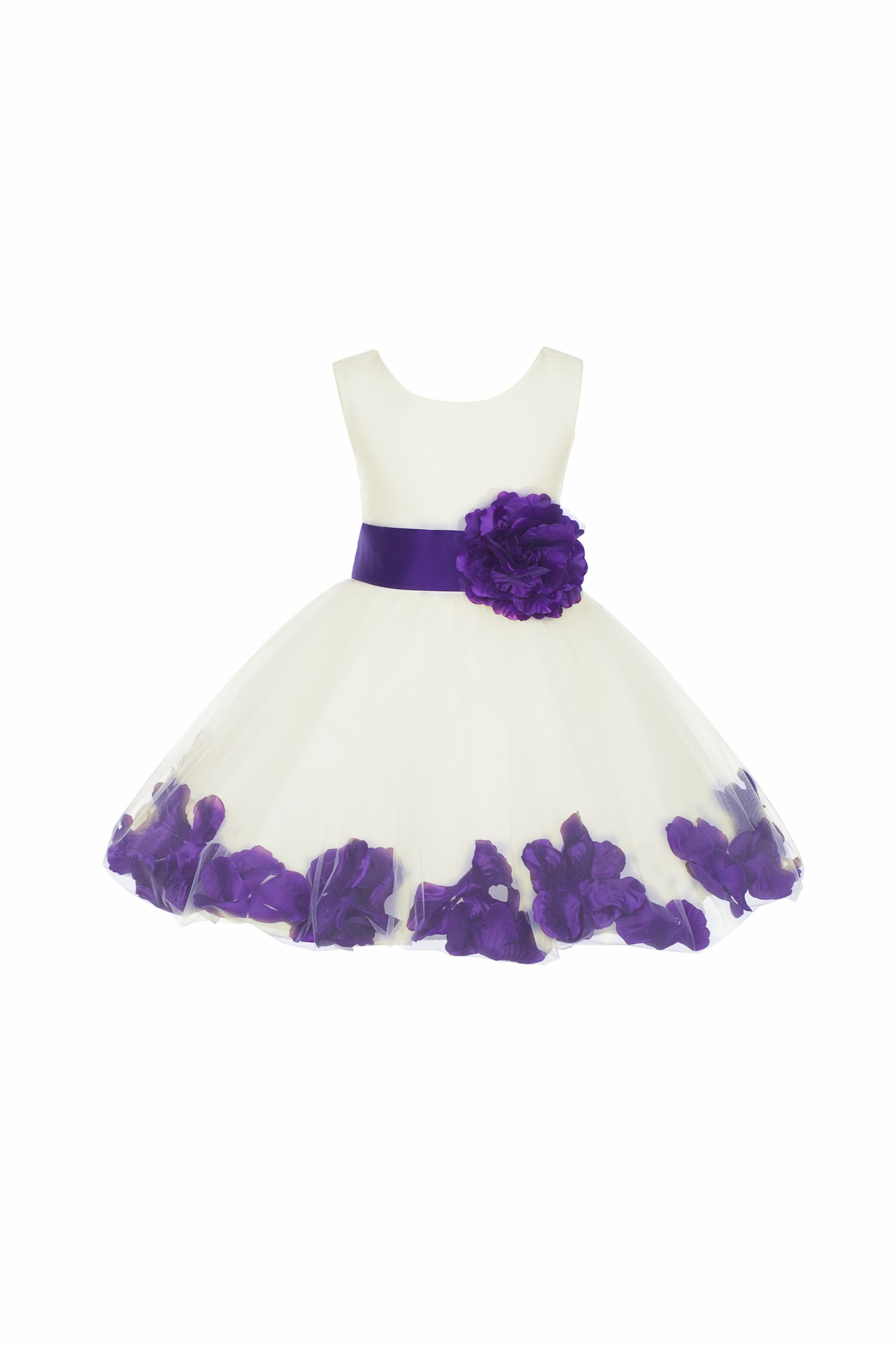 Ivory/Cadbury Tulle Rose Petals Knee Length Flower Girl Dress 306S