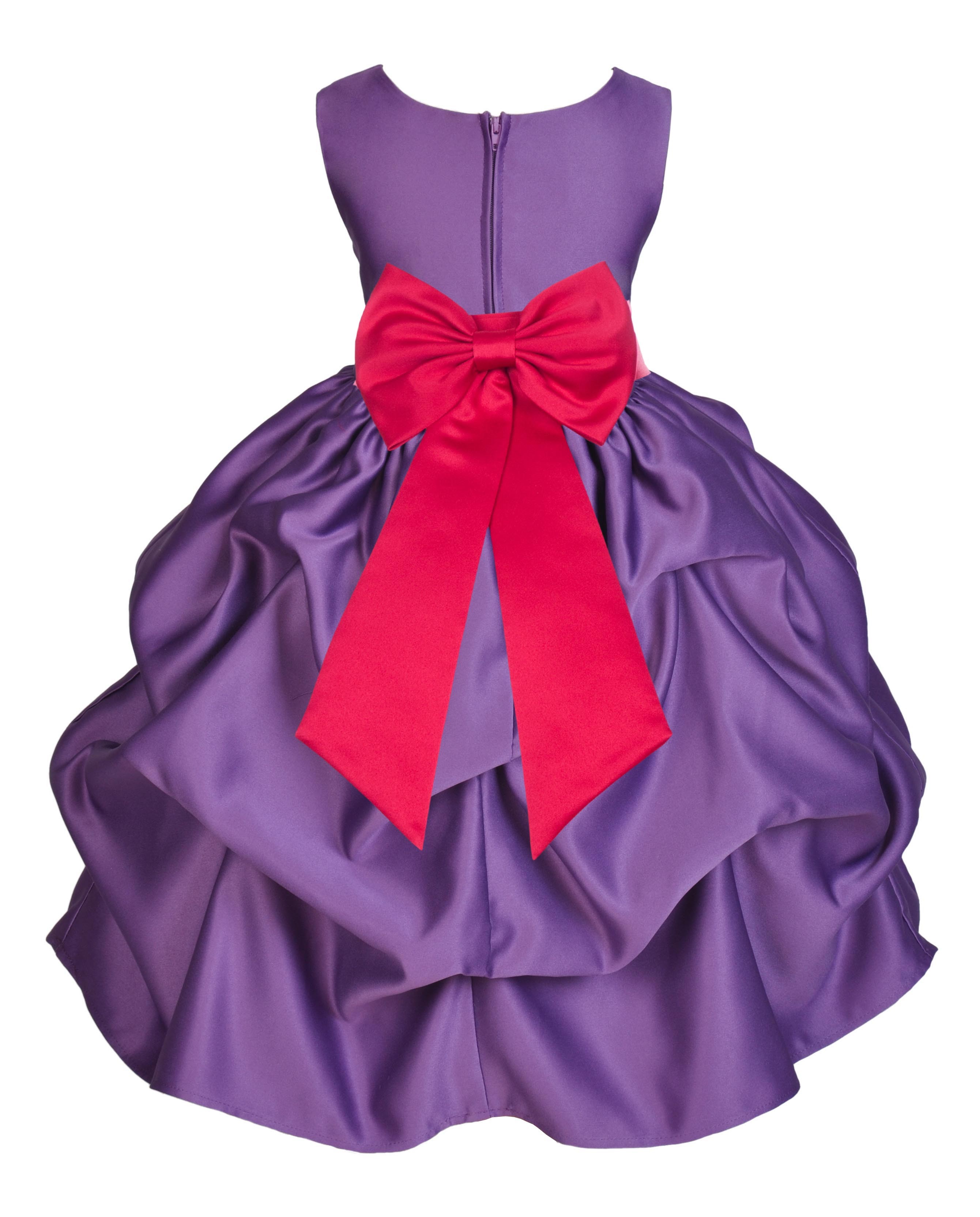 Purple/Cherry Satin Pick-Up Flower Girl Dress Princess 208T