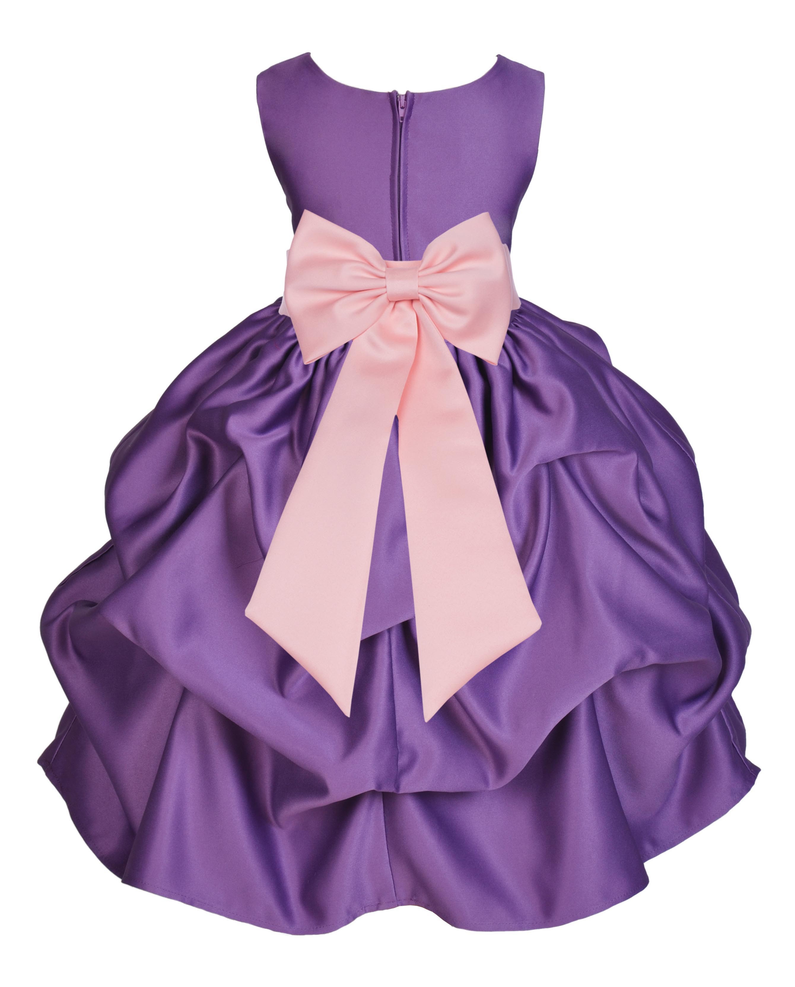 Purple/Peach Satin Pick-Up Flower Girl Dress Princess 208T