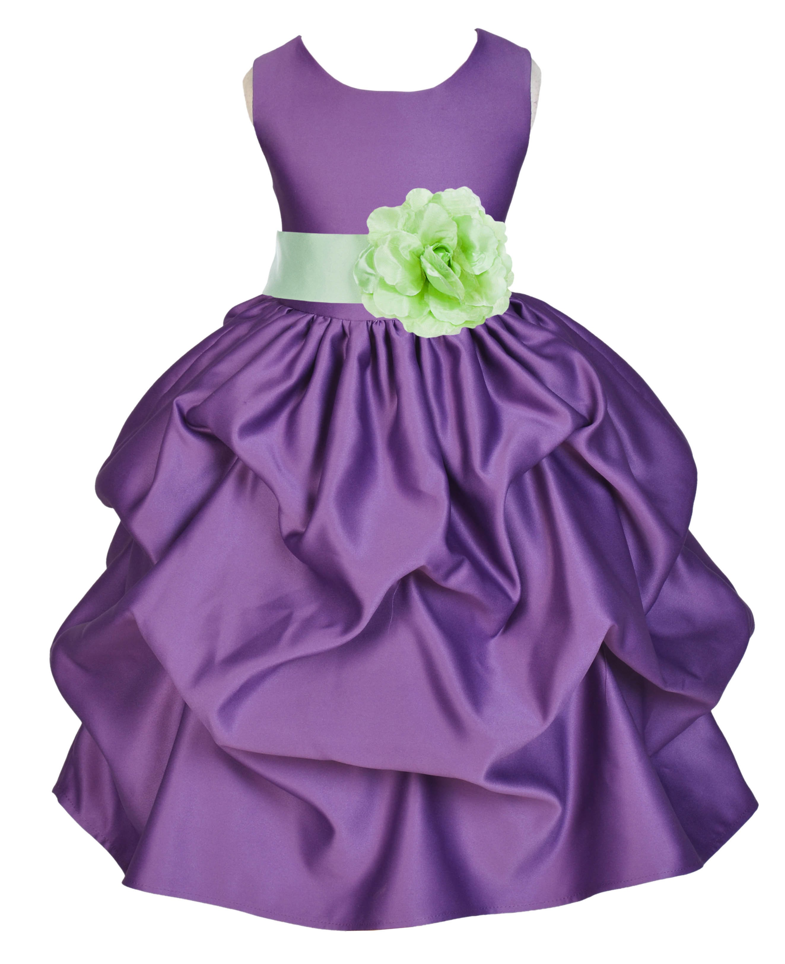 Purple/Apple Green Satin Pick-Up Flower Girl Dress Princess 208T