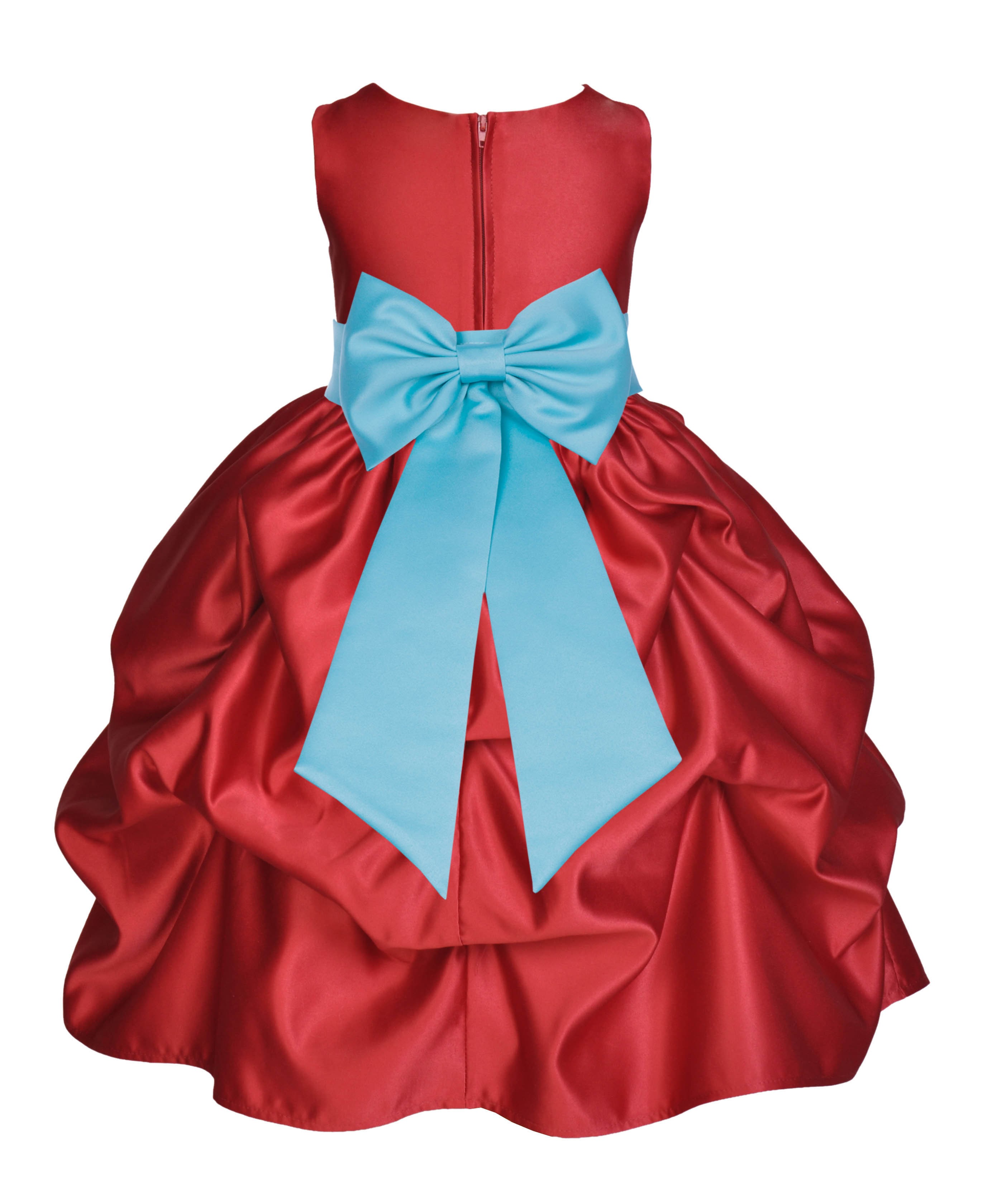 Apple Red/Spa Satin Pick-Up Flower Girl Dress Holiday 208T