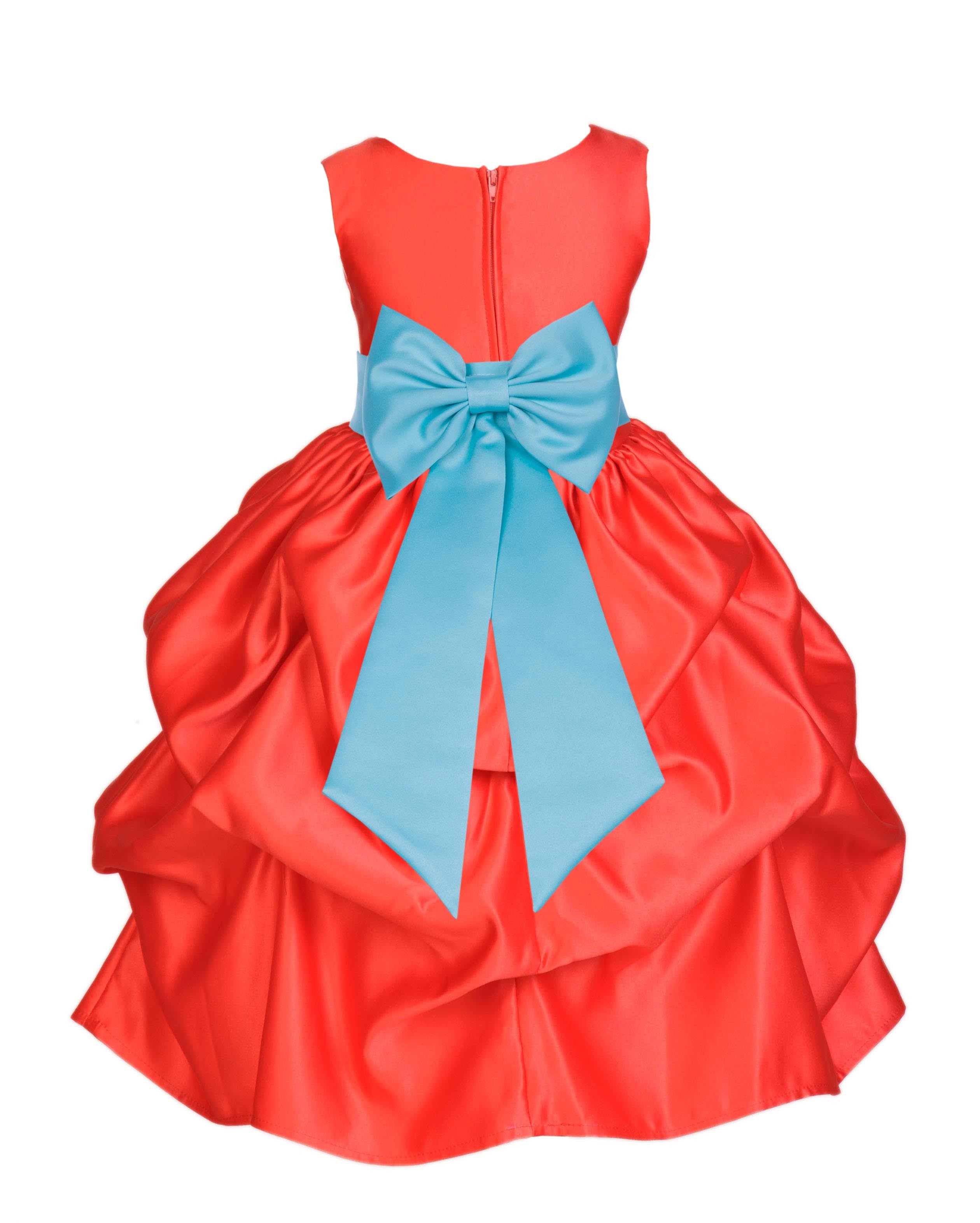 Red/Spa Satin Pick-Up Flower Girl Dress Christmas 208T