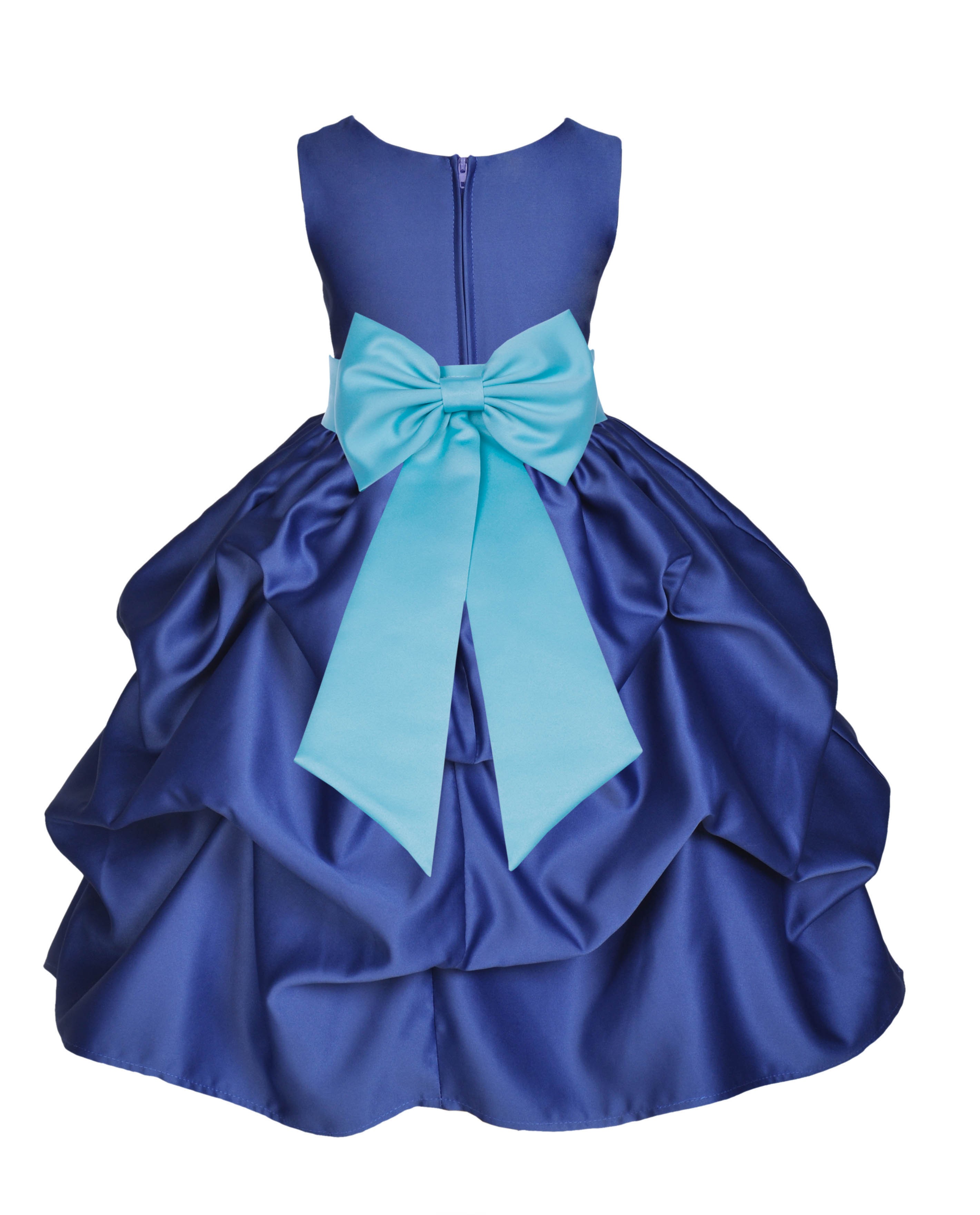 Navy Blue/Spa Satin Pick-Up Flower Girl Dress Pageant 208T