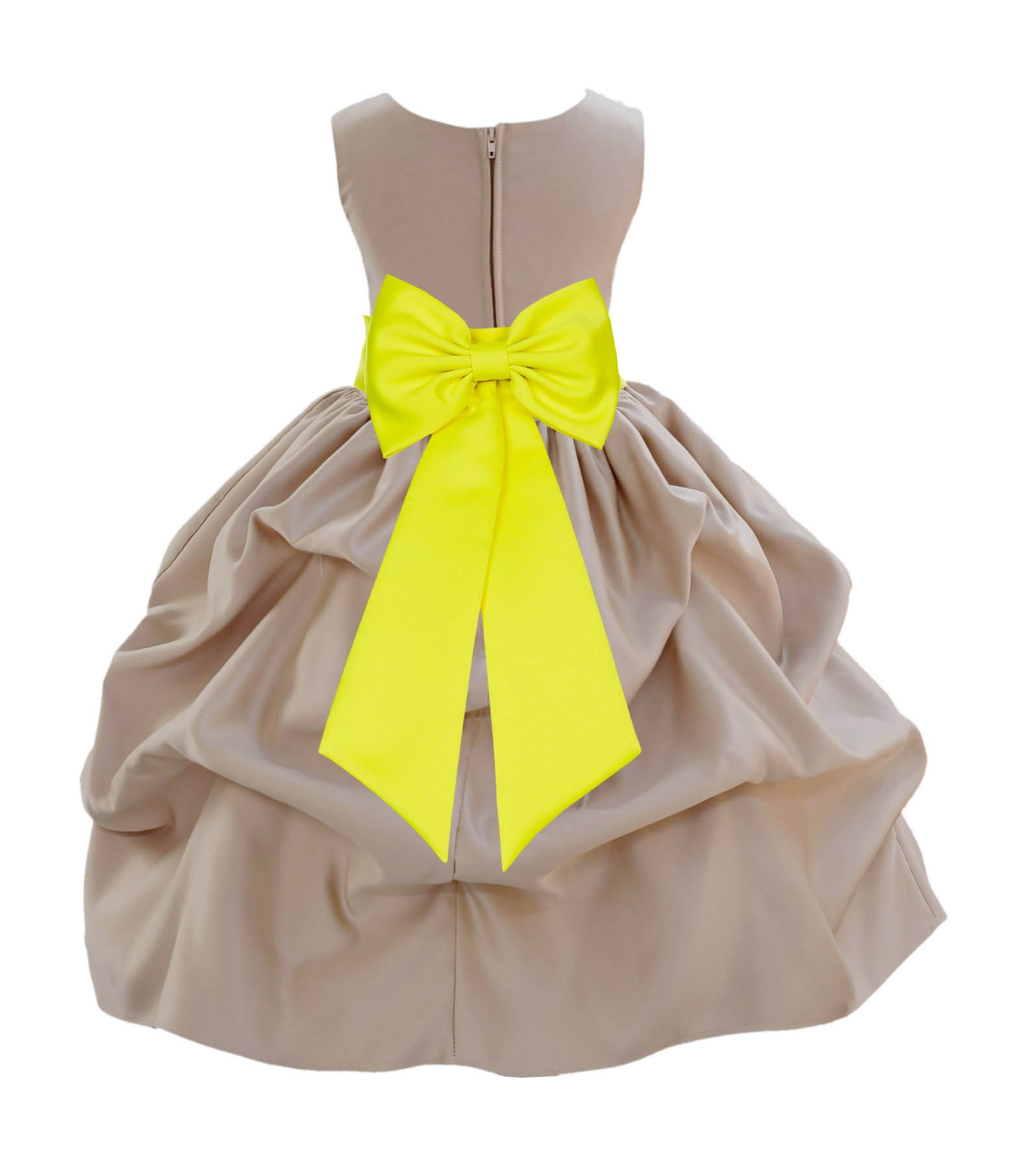 Champagne/Lemon Satin Pick-Up Flower Girl Dress Party 208T