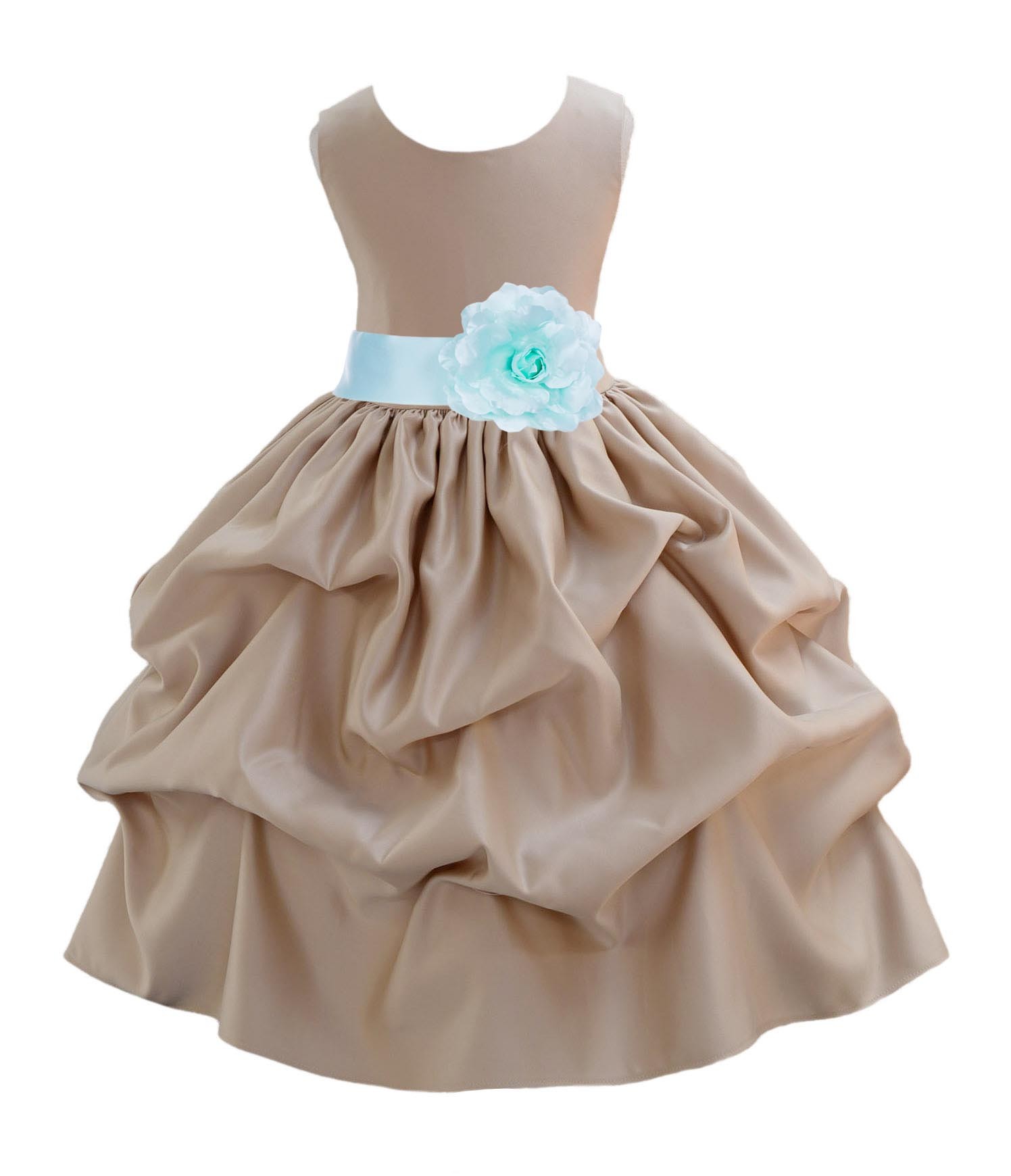 Champagne/Mint Satin Pick-Up Flower Girl Dress Party 208T