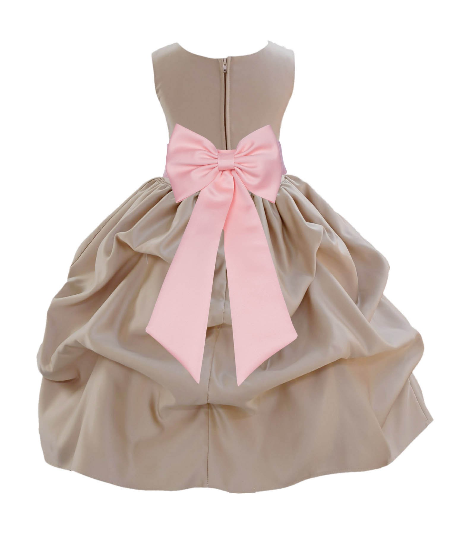 Champagne/Peach Satin Pick-Up Flower Girl Dress Party 208T