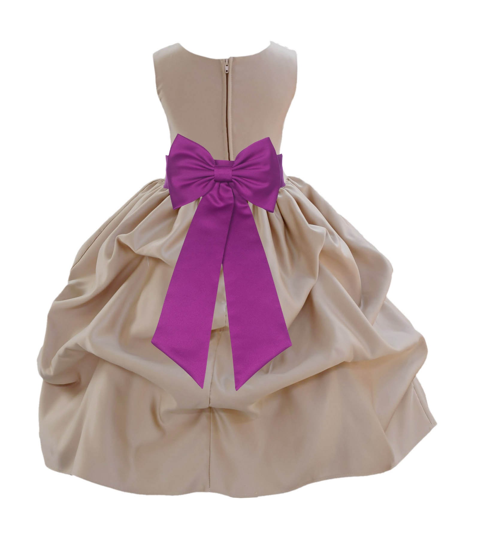 Champagne/Raspberry Satin Pick-Up Flower Girl Dress Party 208T