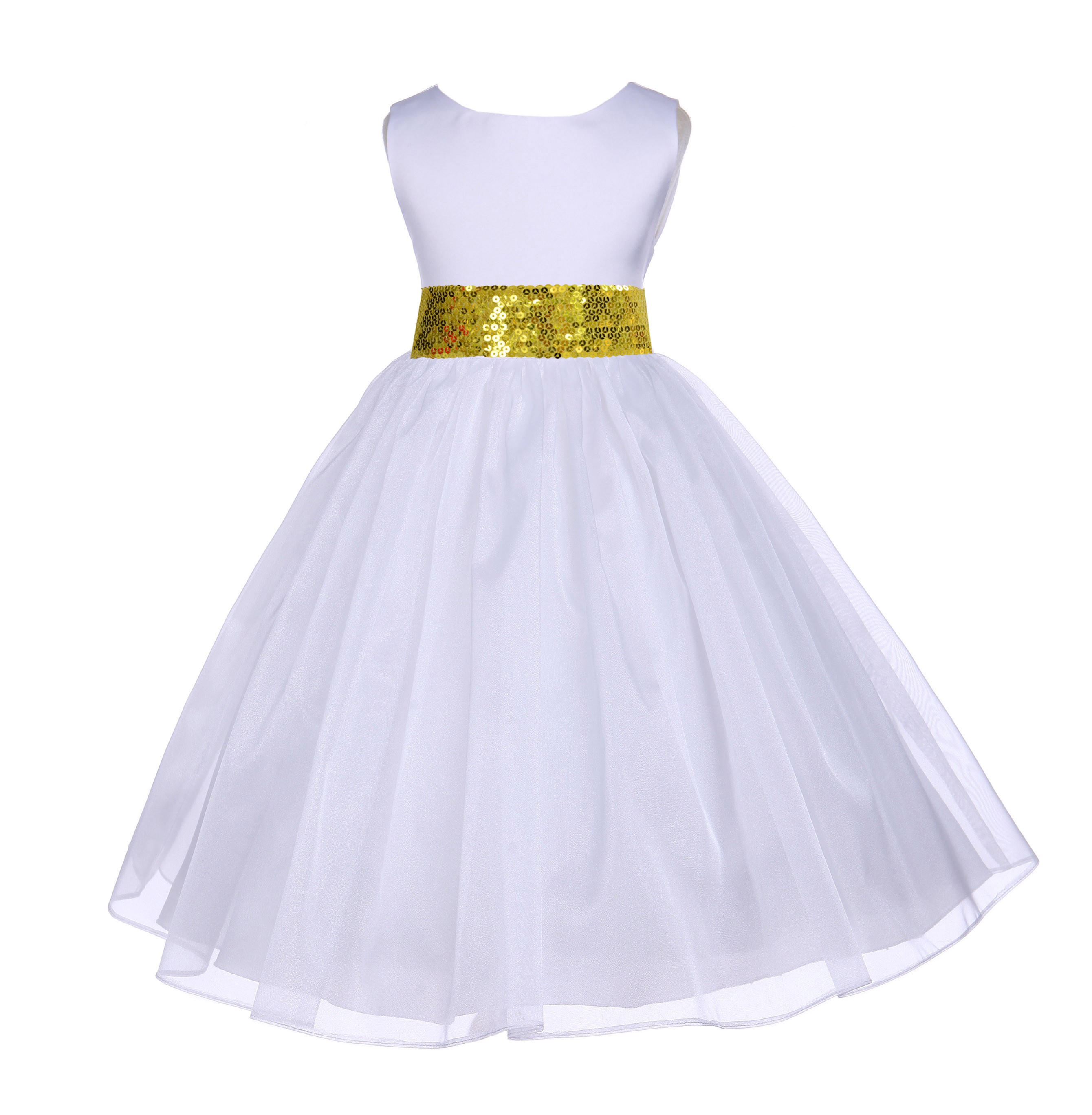 White Shimmering Organza Sunbeam Sequin Sash Flower Girl Dress 841mh