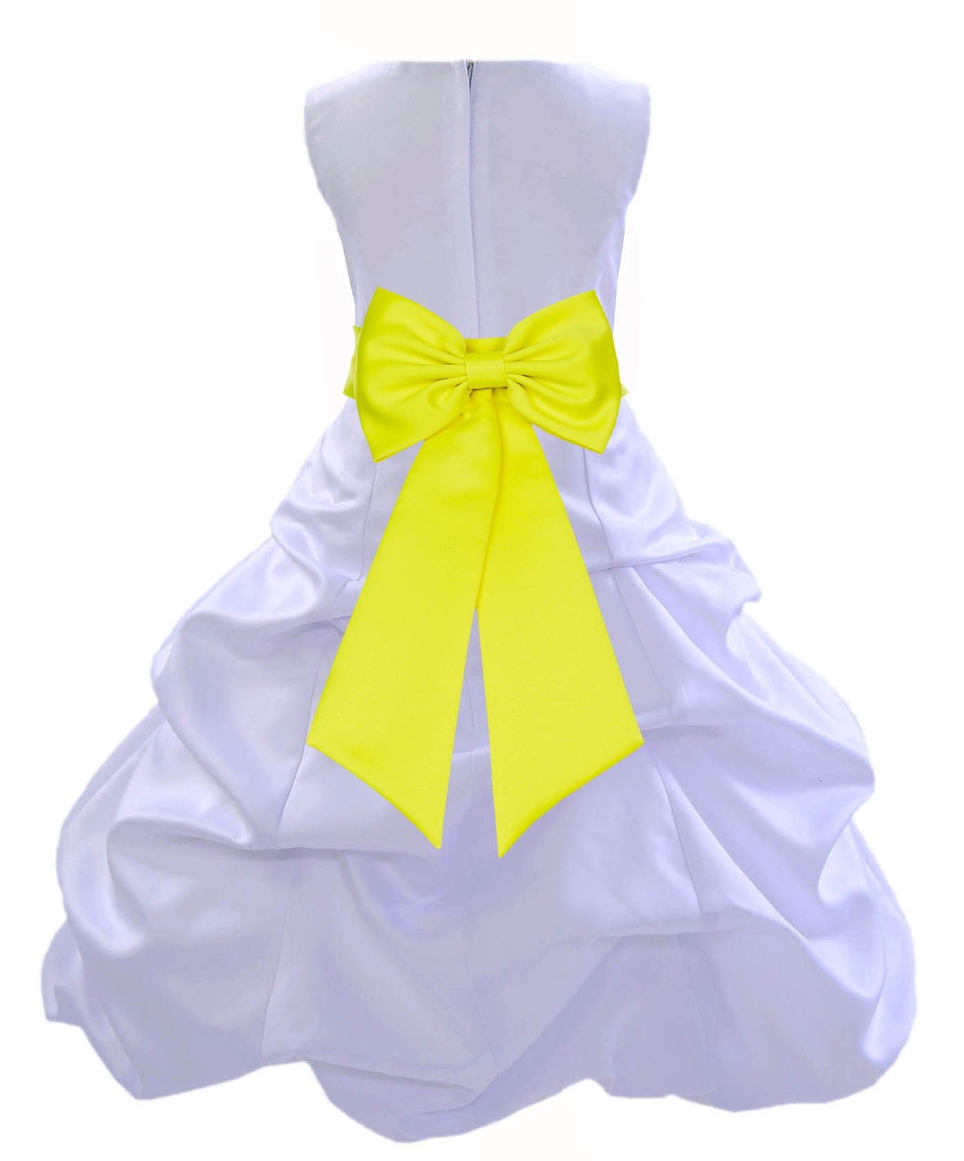 White/Lemon Satin Pick-Up Bubble Flower Girl Dress Wedding 808T