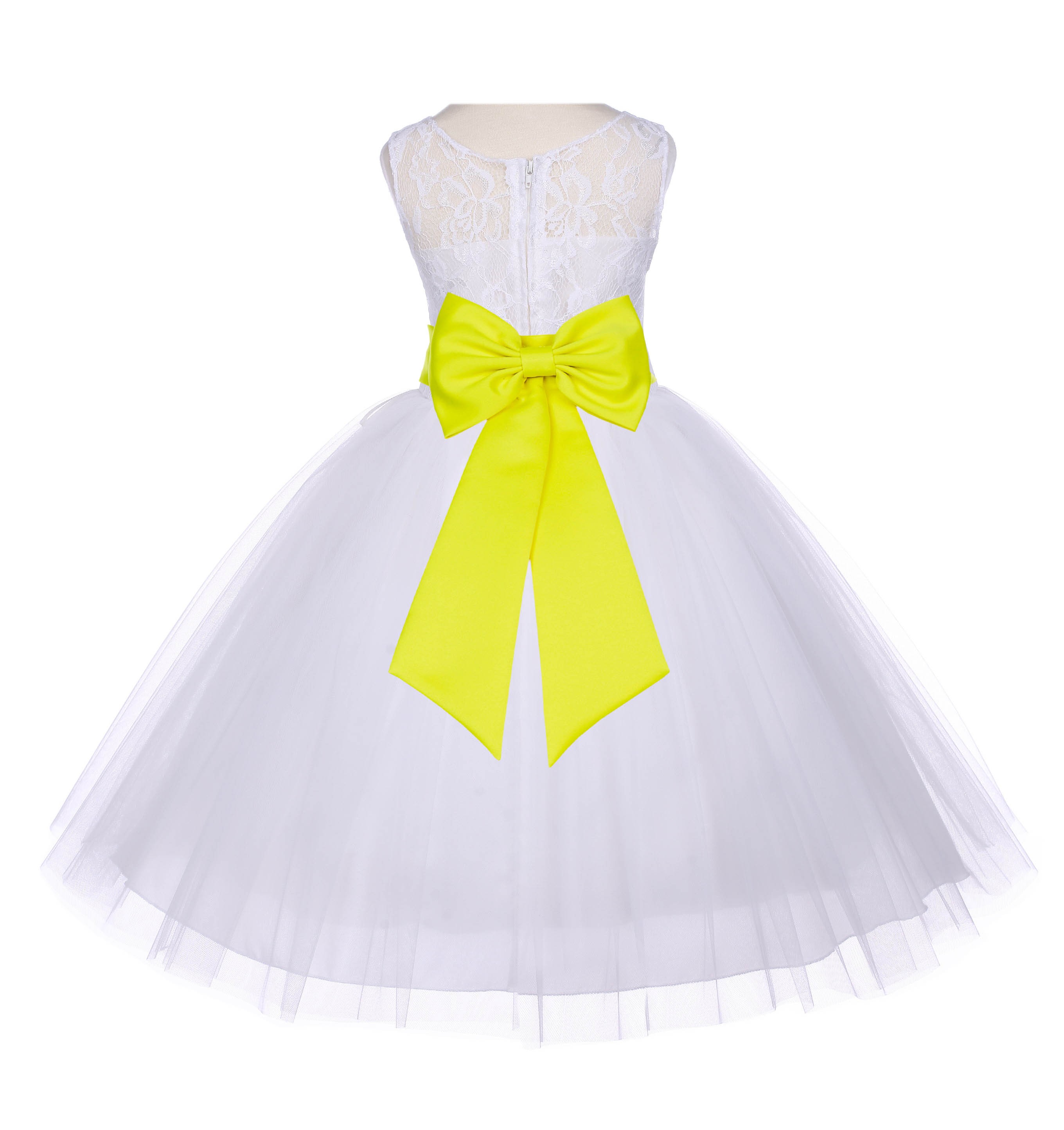 Ivory/Lemon Floral Lace Bodice Tulle Flower Girl Dress Bridesmaid 153T