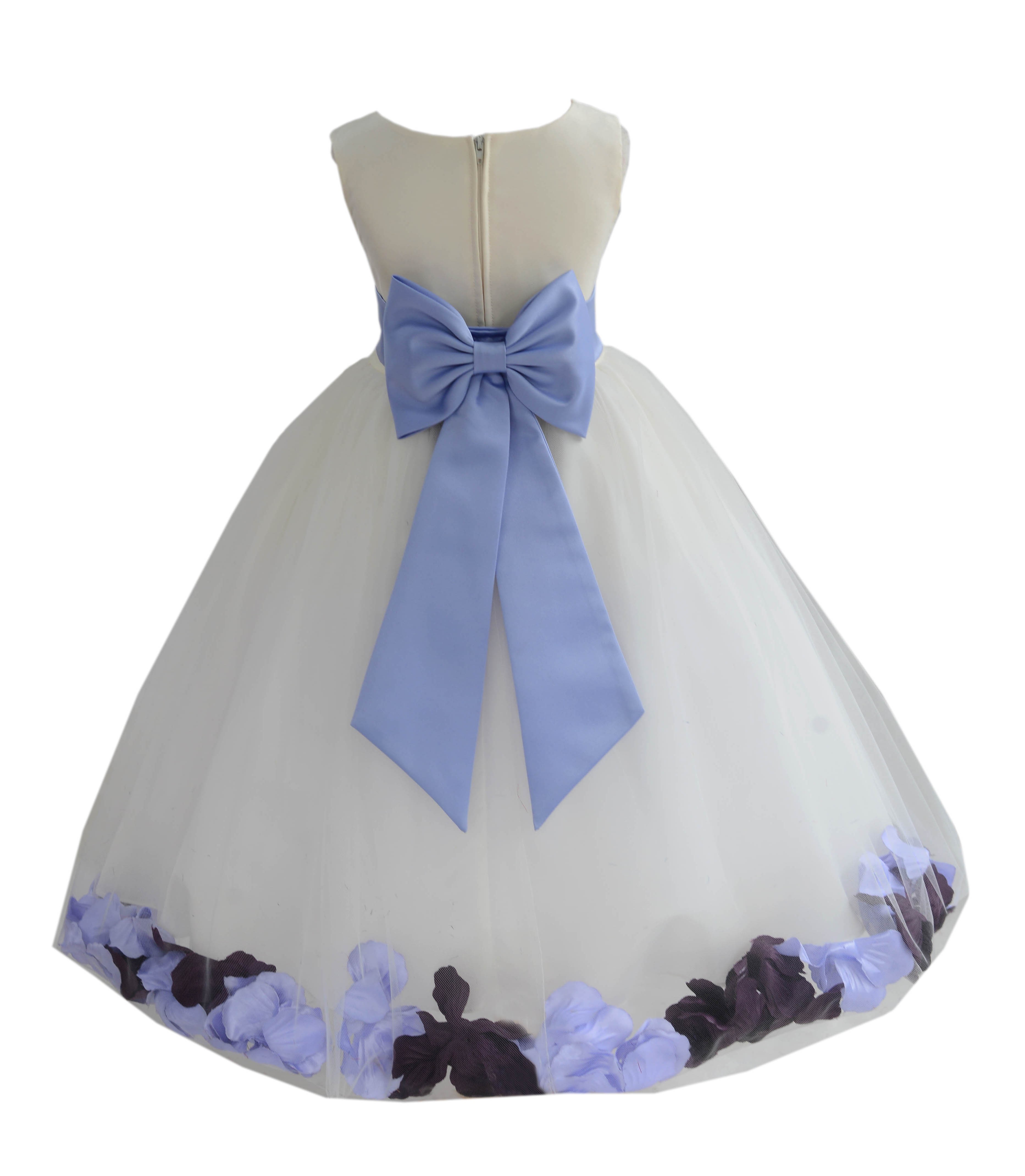 Ivory/Bluebird-Plum Tulle Mixed Rose Petals Flower Girl Dress 302T