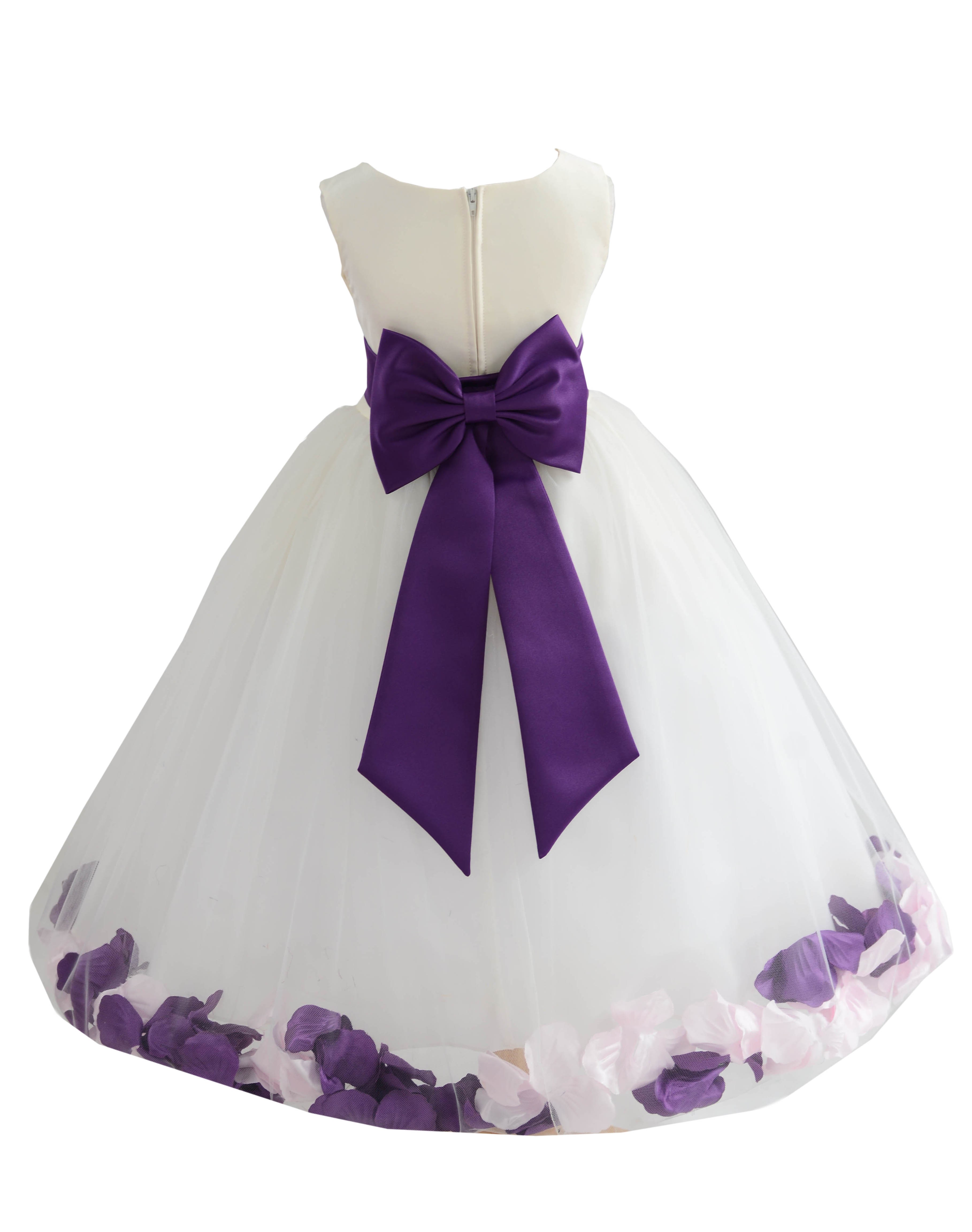 Ivory/Purple-Pink Tulle Mixed Rose Petals Flower Girl Dress 302T
