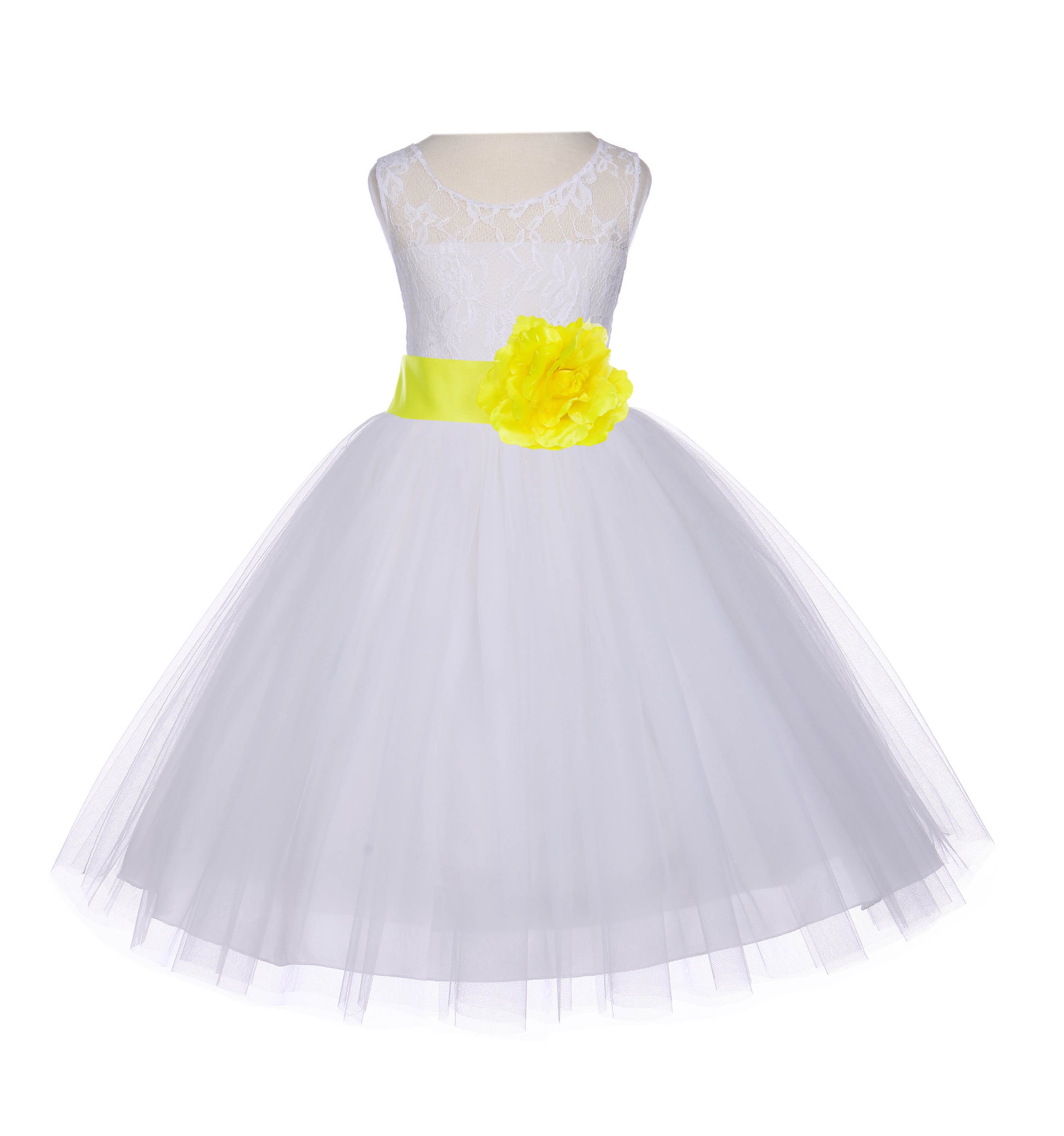 Ivory/Lemon Floral Lace Bodice Tulle Flower Girl Dress Bridesmaid 153S